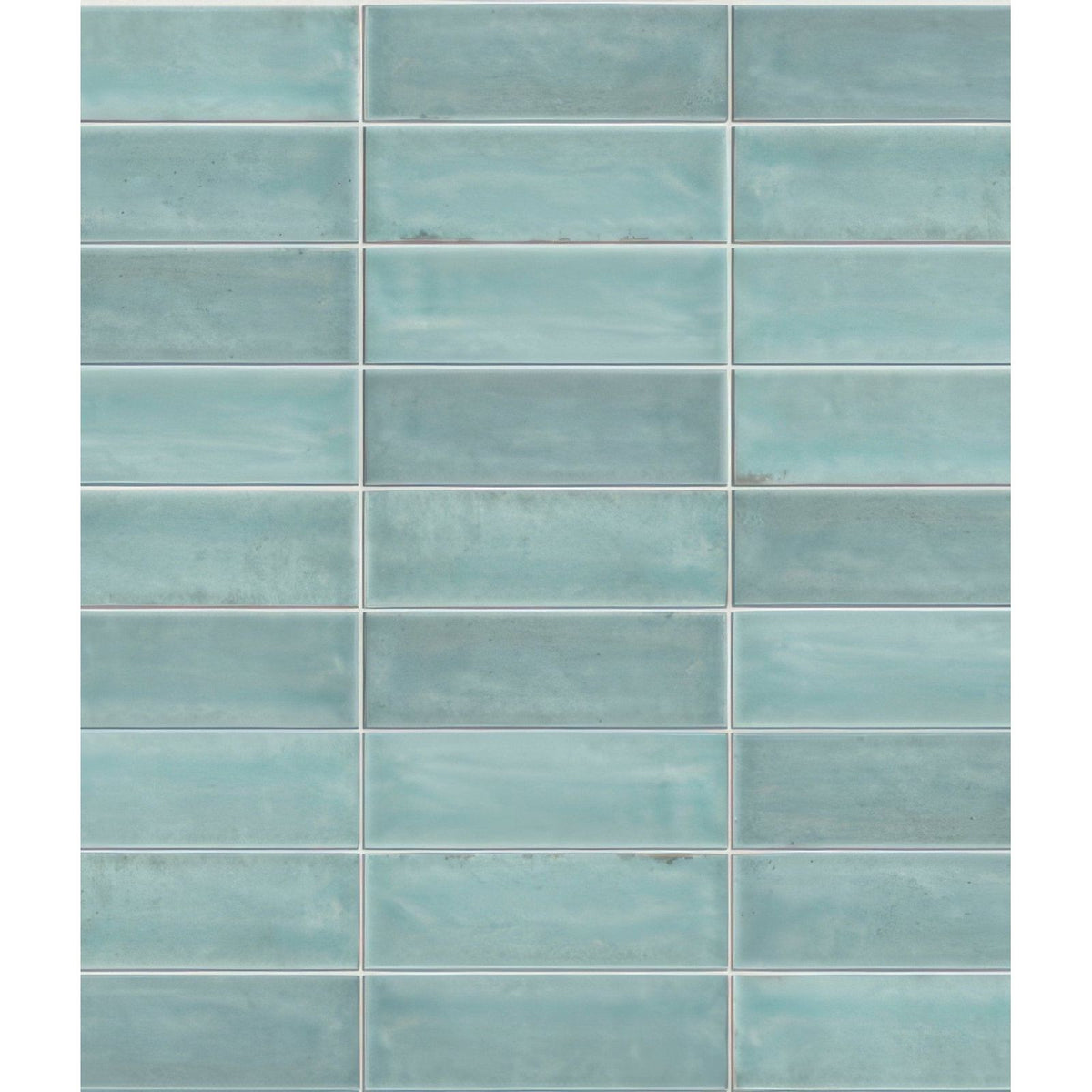 Petite porcelain gloss sky teal rectangular ceramic tiles with subtle matte finish and natural tone variations