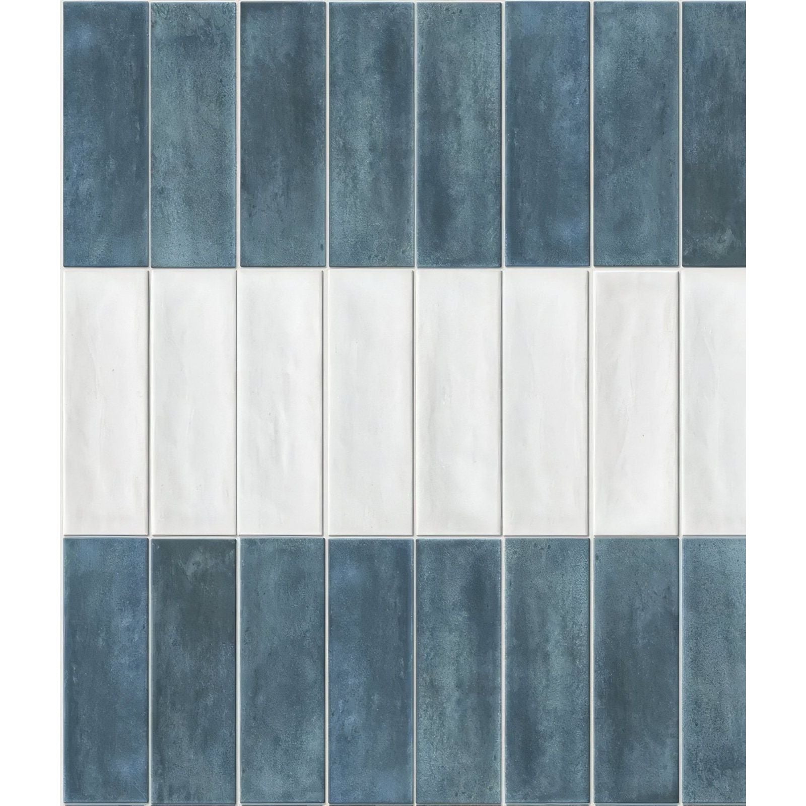 Blue and white rectangular ceramic tiles petite porcelain matt blue with textured matte finish arranged in vertical rows