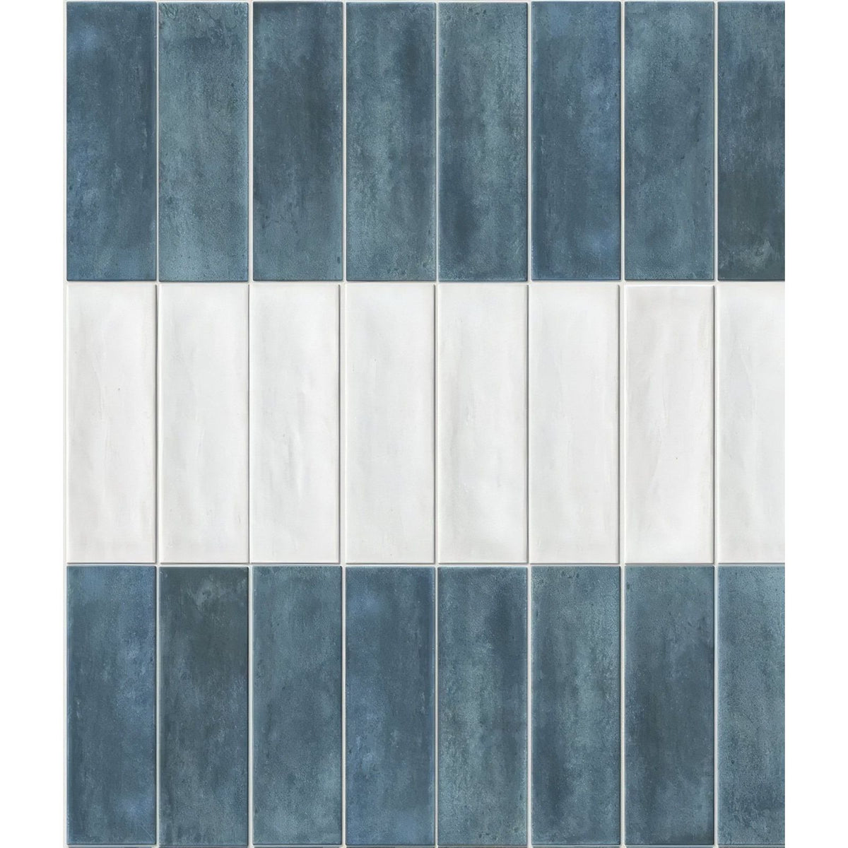 Blue and white rectangular ceramic tiles petite porcelain matt blue with textured matte finish arranged in vertical rows