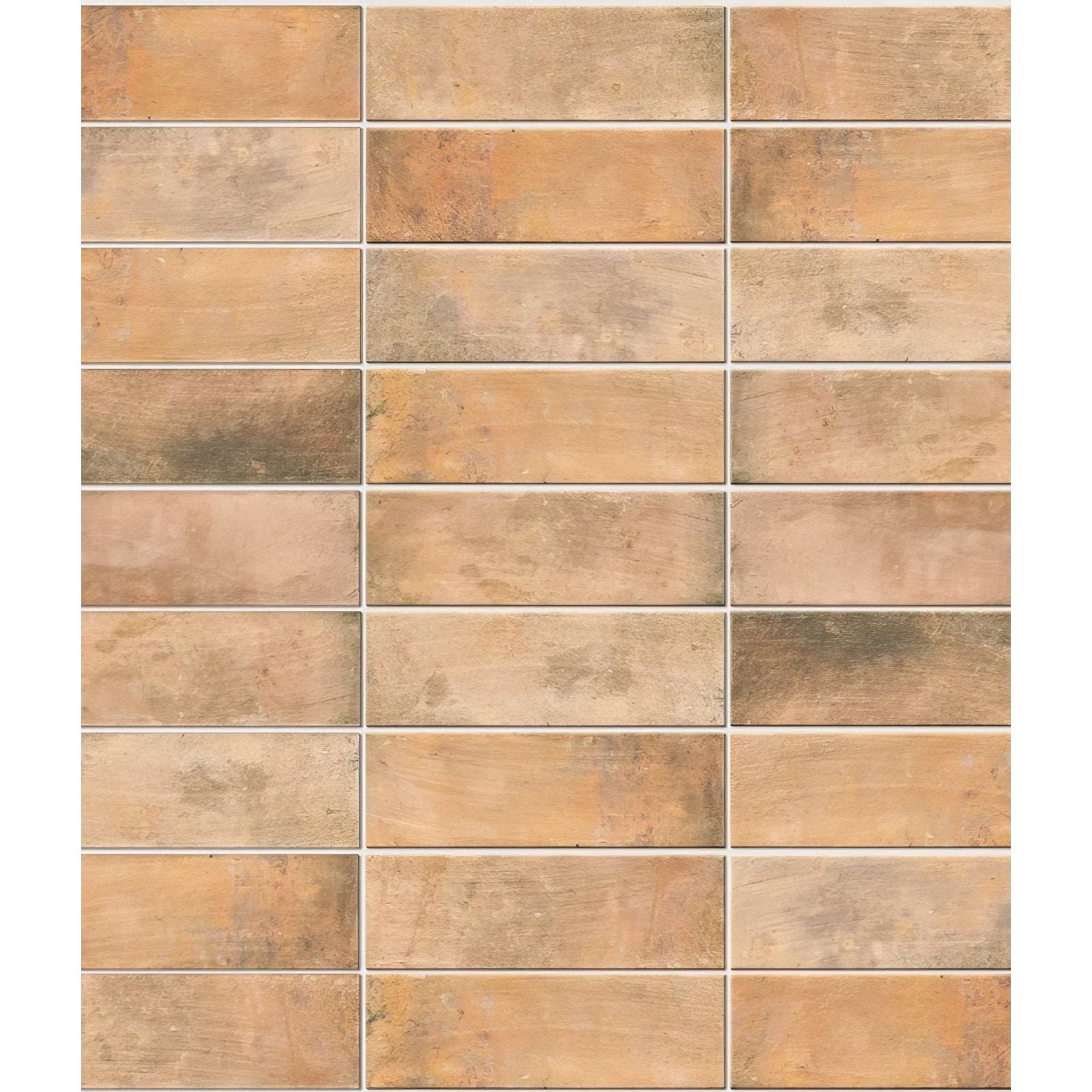 Petite porcelain matt cotto dark terracotta rectangular mosaic tiles with a rustic weathered finish