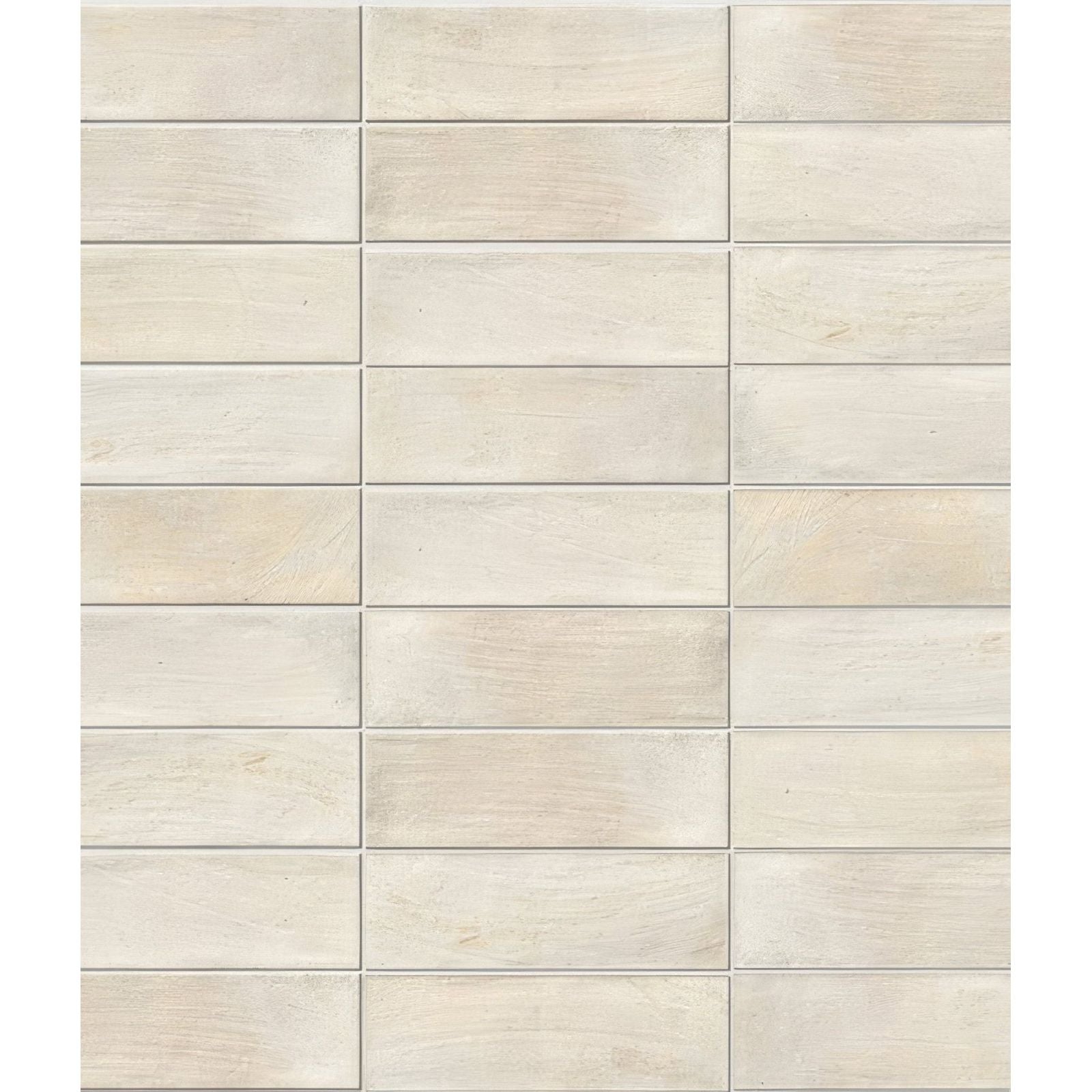 Beige petite porcelain matt cotto light rectangular tiles with subtle wood grain texture arranged in neat rows