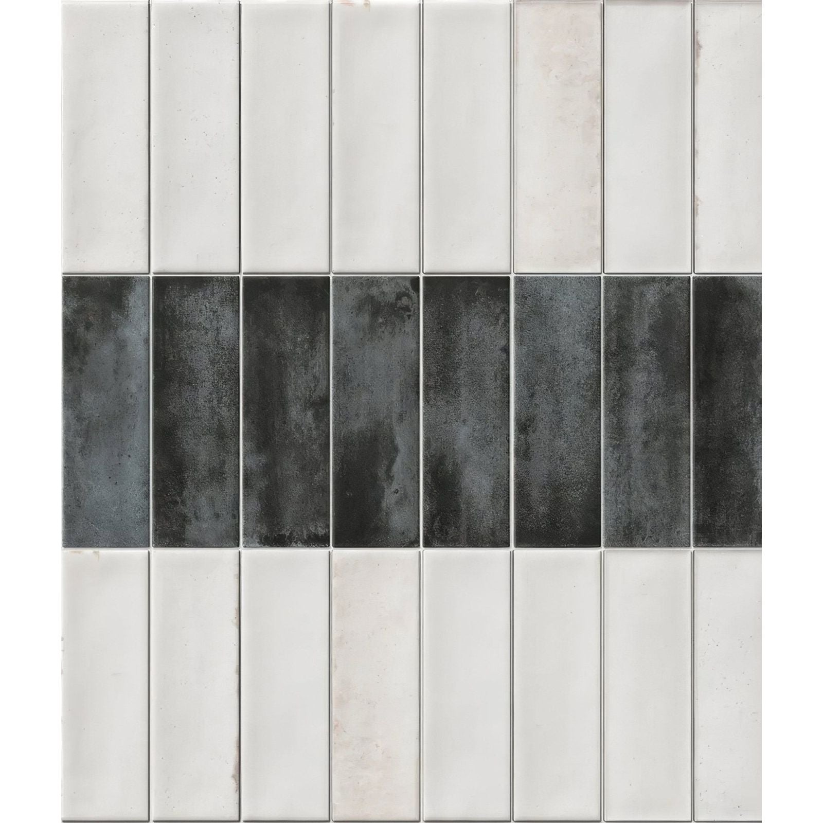 Modern rectangular mosaic tile panel petite porcelain matt graphite featuring matte white and textured dark gray tiles