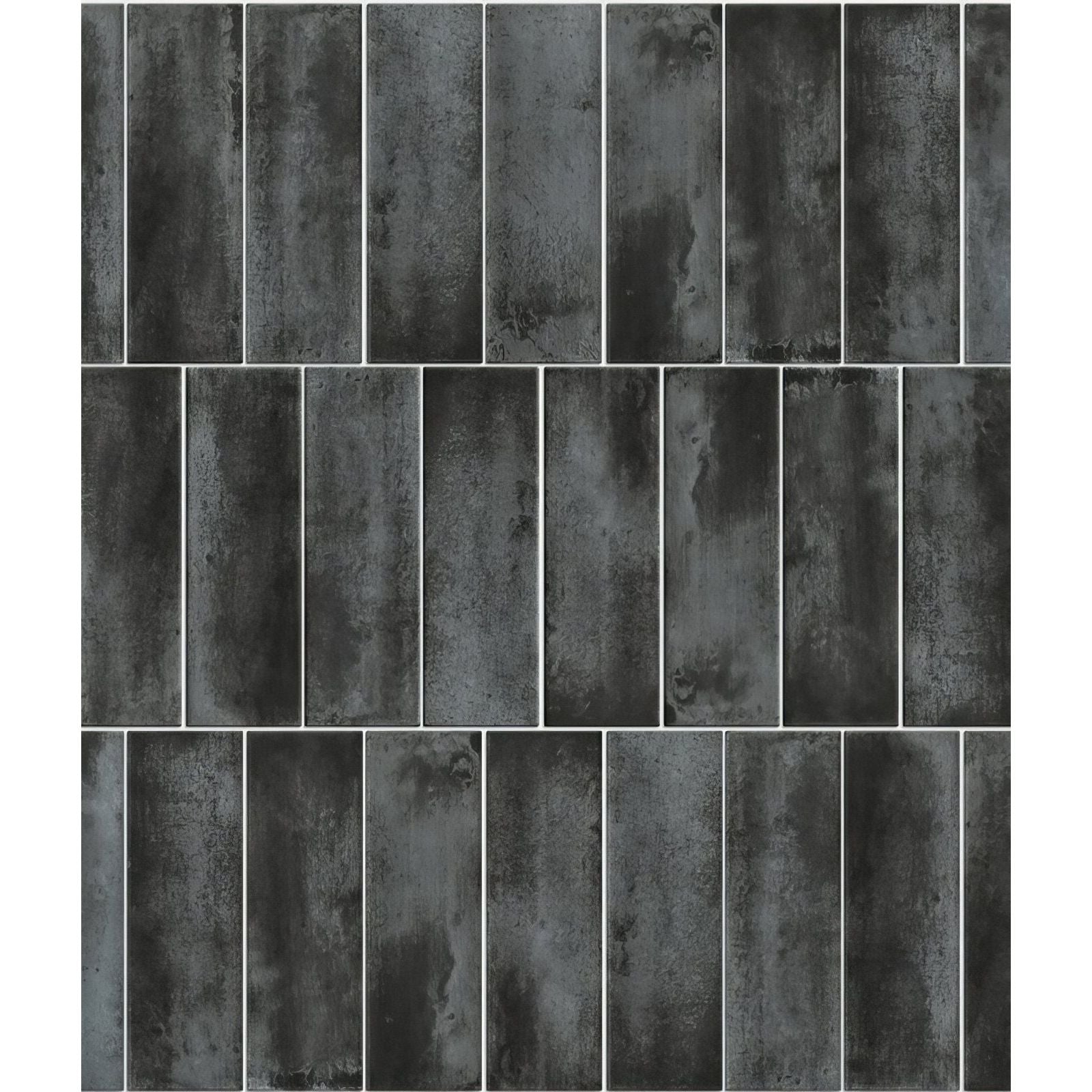 Dark gray rectangular porcelain tiles with textured weathered concrete finish petite porcelain matt graphite