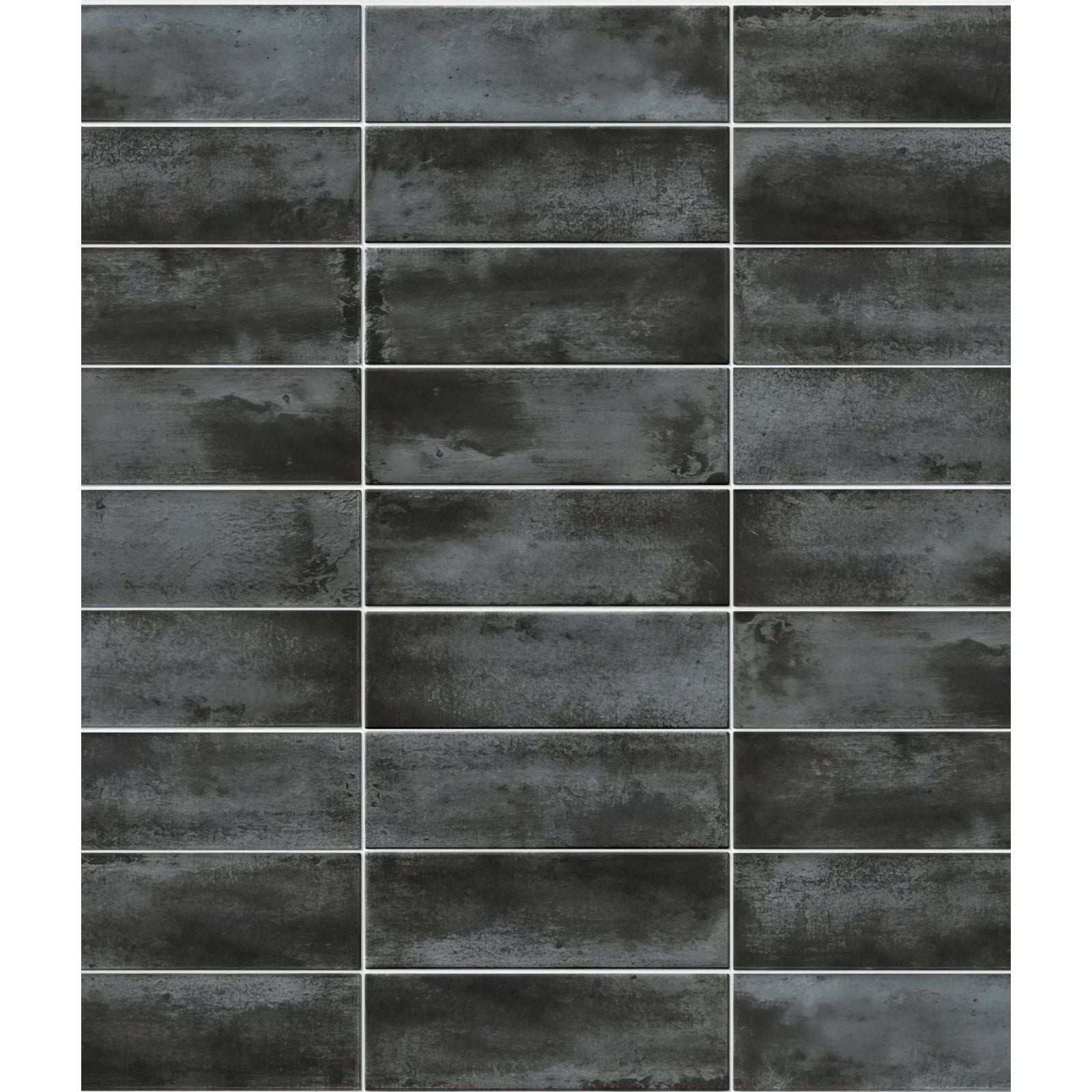 Dark gray rectangular petite porcelain matt graphite tiles with textured weathered concrete finish
