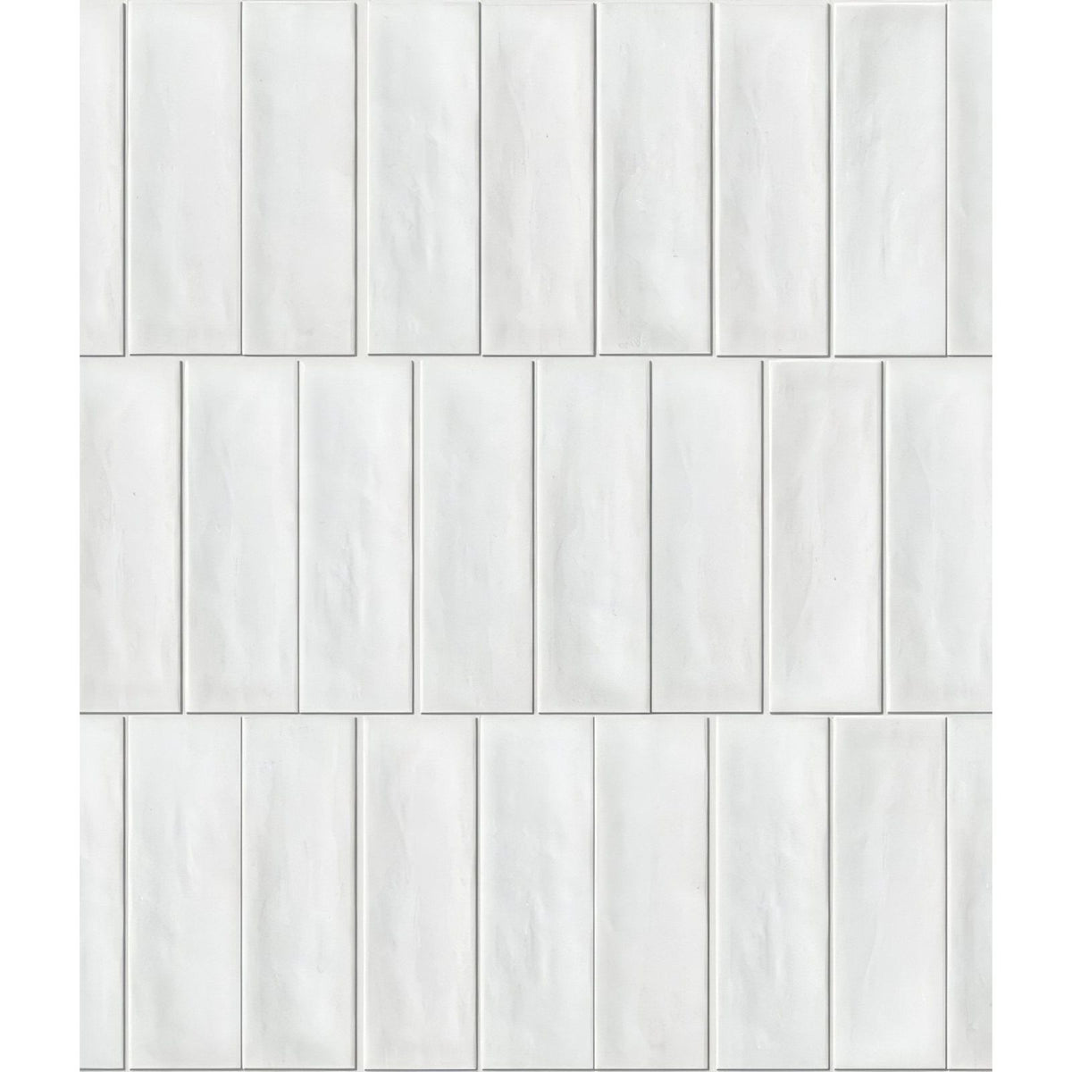 White rectangular petite porcelain matt white ceramic tiles with subtle matte finish arranged in vertical rows