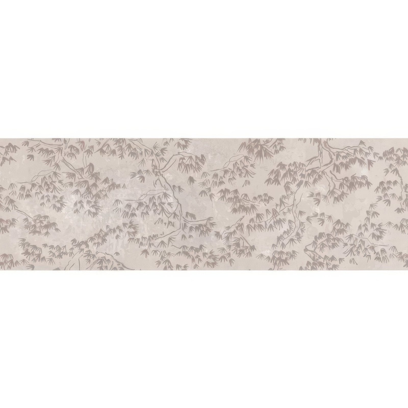 Beige eastern mist pine single tile wallpaper with a delicate repeating pattern of muted gray stylized bamboo branches