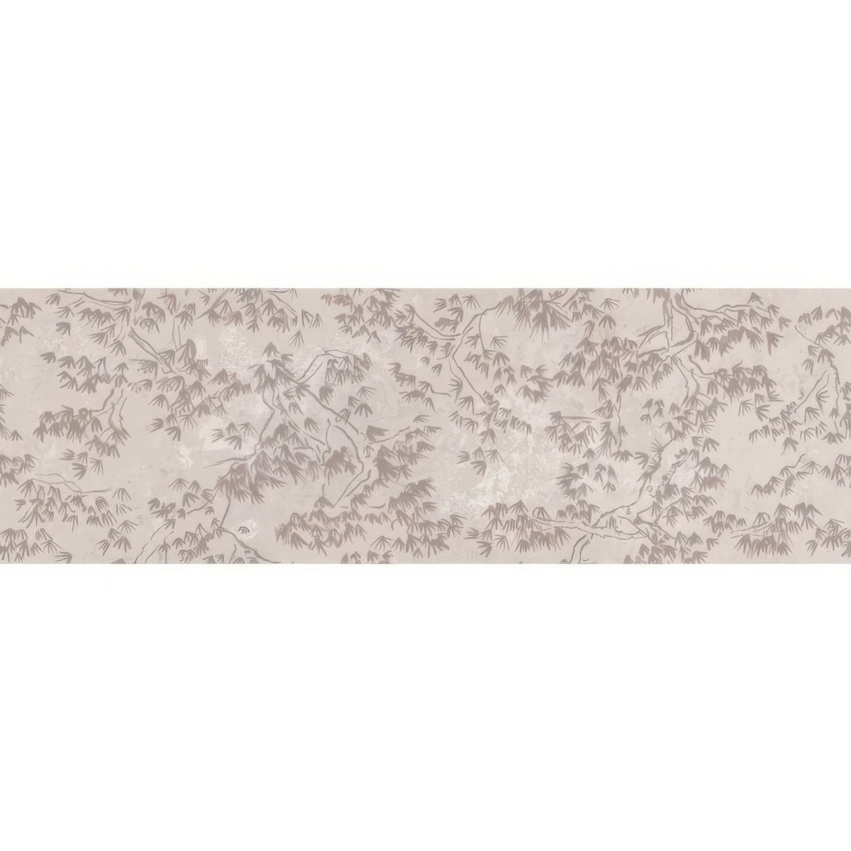 Beige eastern mist pine single tile wallpaper with a delicate repeating pattern of stylized gray bamboo branches