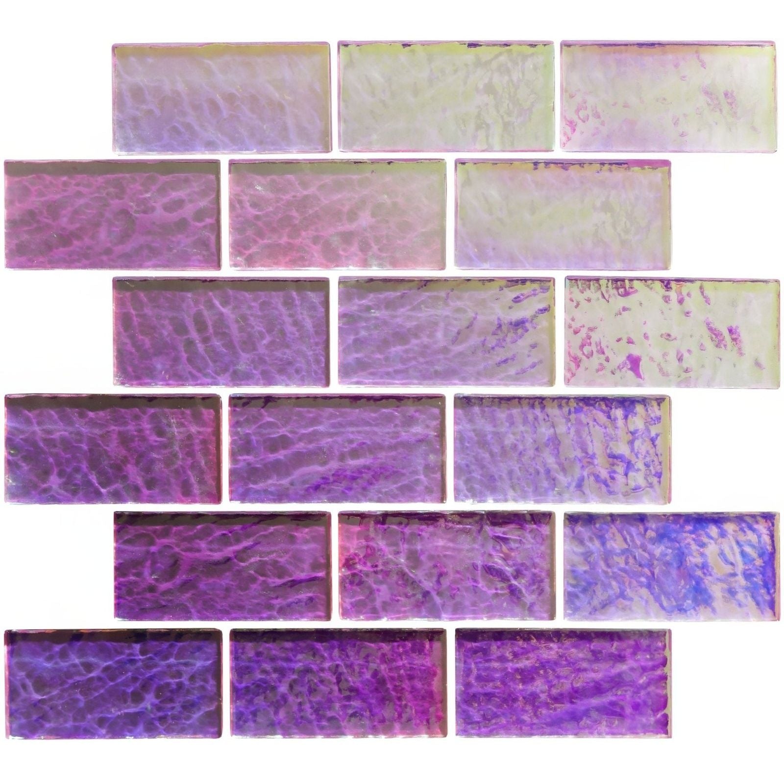 Pink gloss mosaic radiance purple and lavender iridescent glass tiles with textured hammered finish for walls or backsplashes