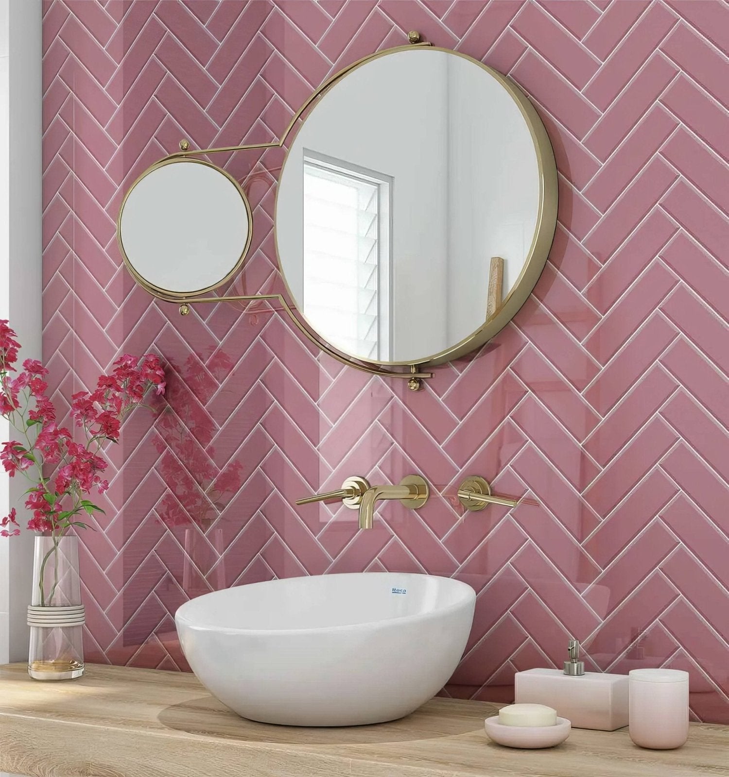 Pink Herringbone Shower Panel