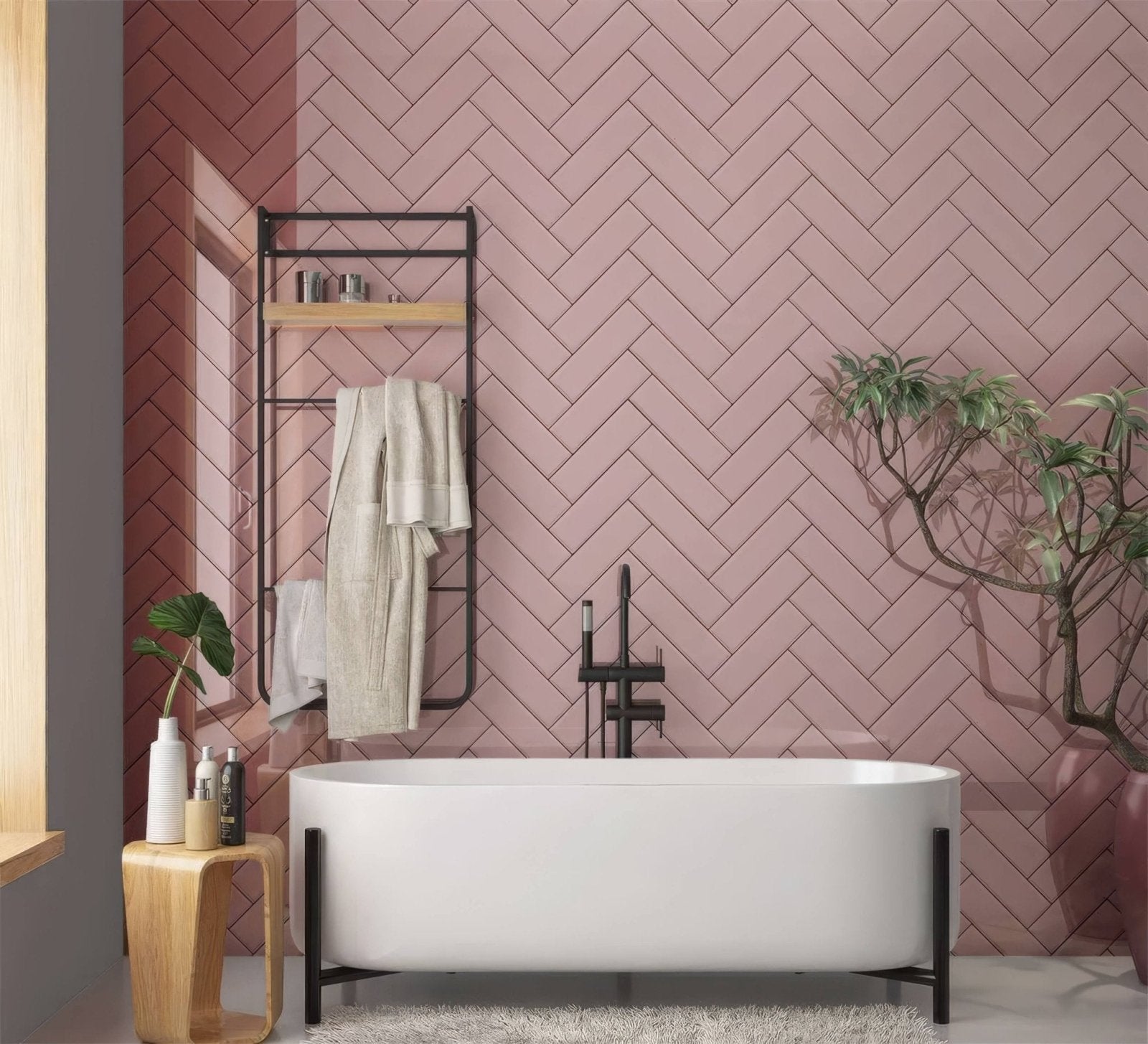 Pink Herringbone Shower Panel