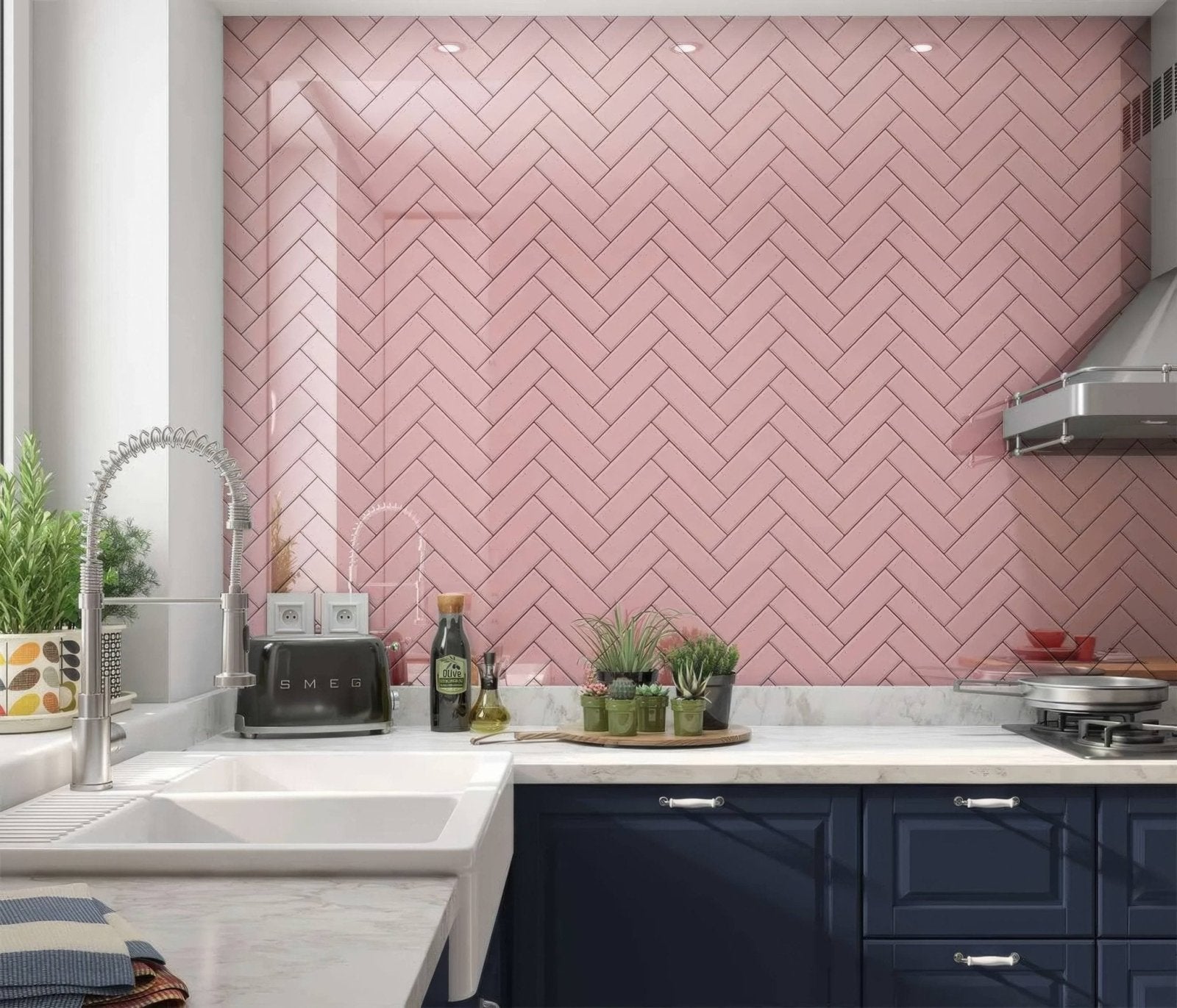 Pink Herringbone Shower Panel