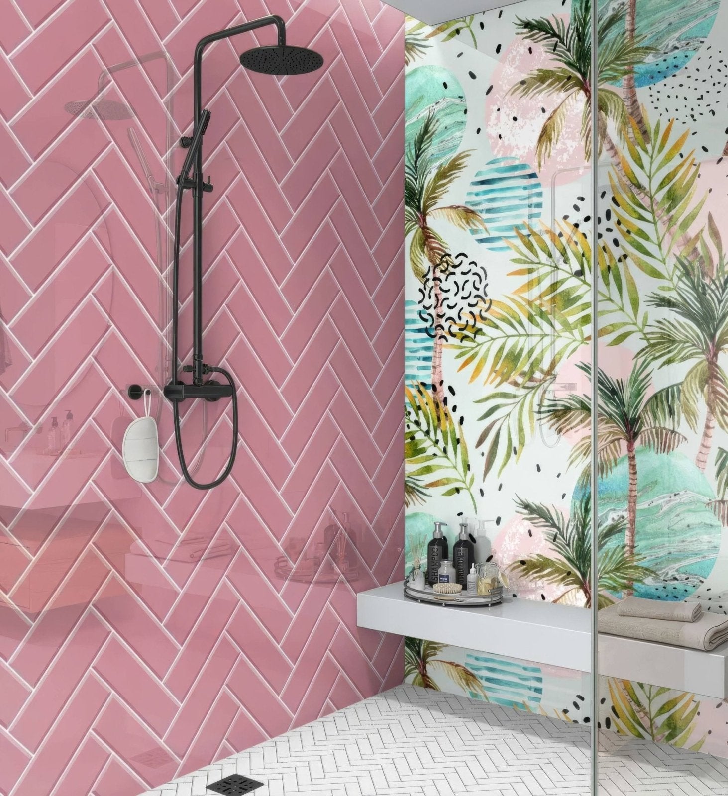 Pink Herringbone Shower Panel