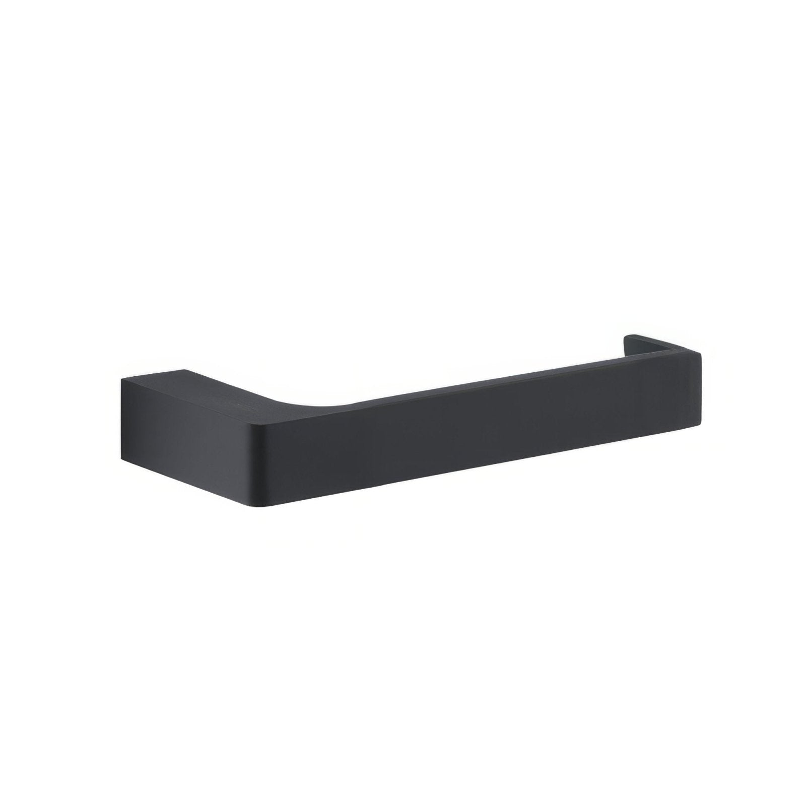 Black matte-finished rectangular Pirenei open toilet roll holder with sleek modern design for bathroom use