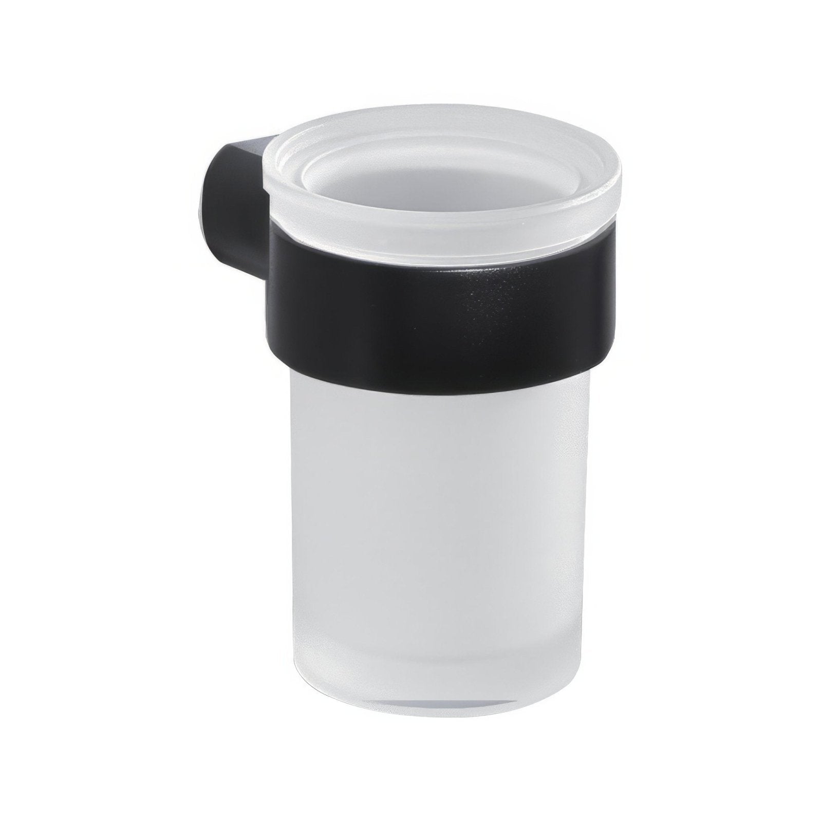 Frosted glass tumbler holder with black plastic mounting bracket and rim pirenei tumbler holder black