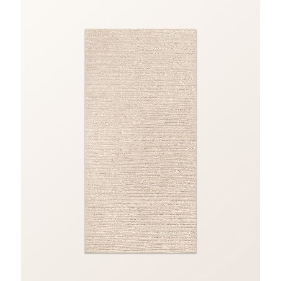 Beige rectangular porcelain mink rug with textured ribbed surface plastercraft linea mano for stylish home decor