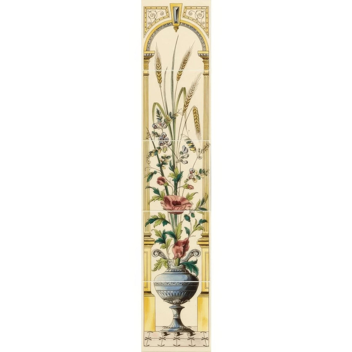 Poppy And Wheatsheaf 5-Tile Set On County White – detail view 3