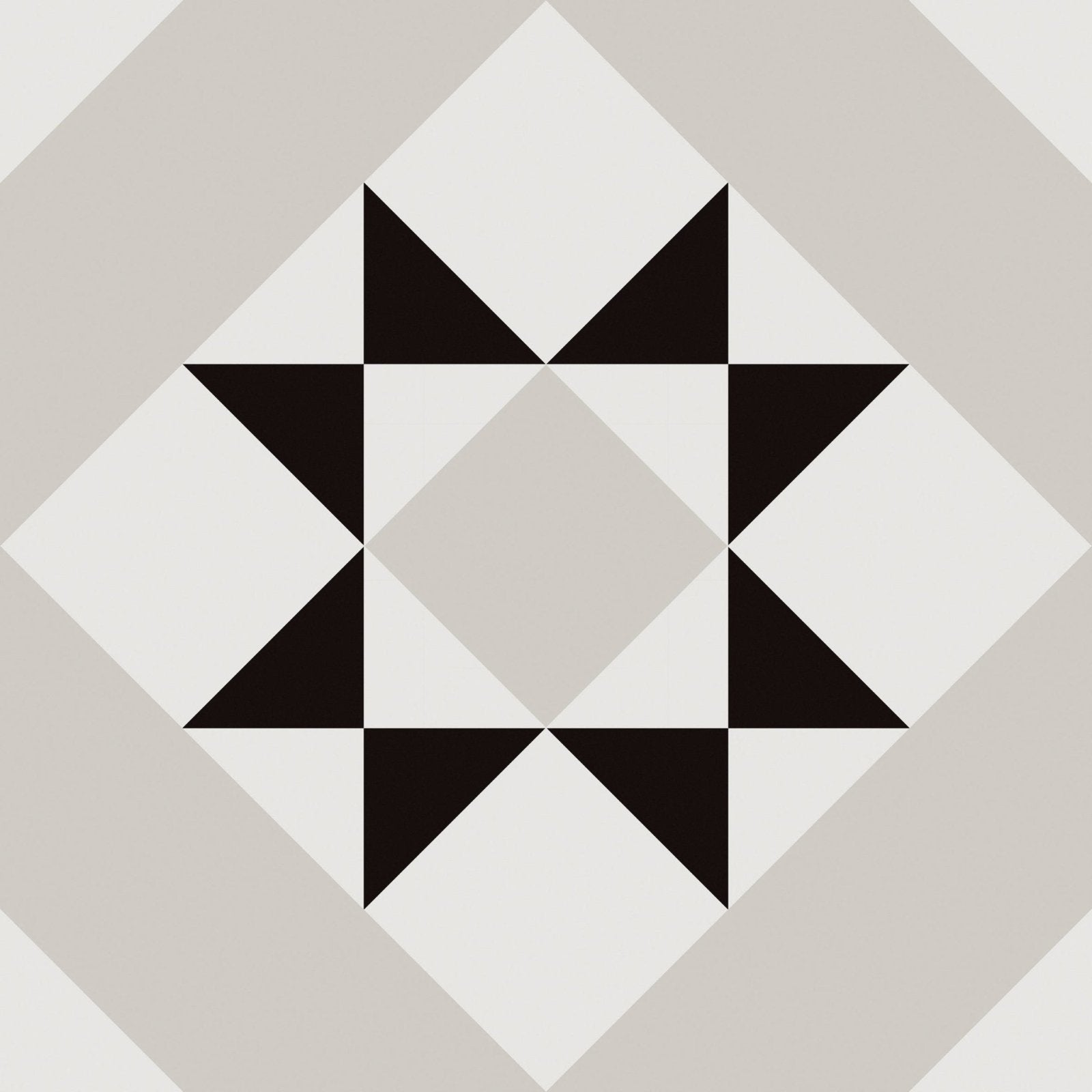 Brompton porcelain borough tile with geometric black white and gray central star pattern for flooring and walls
