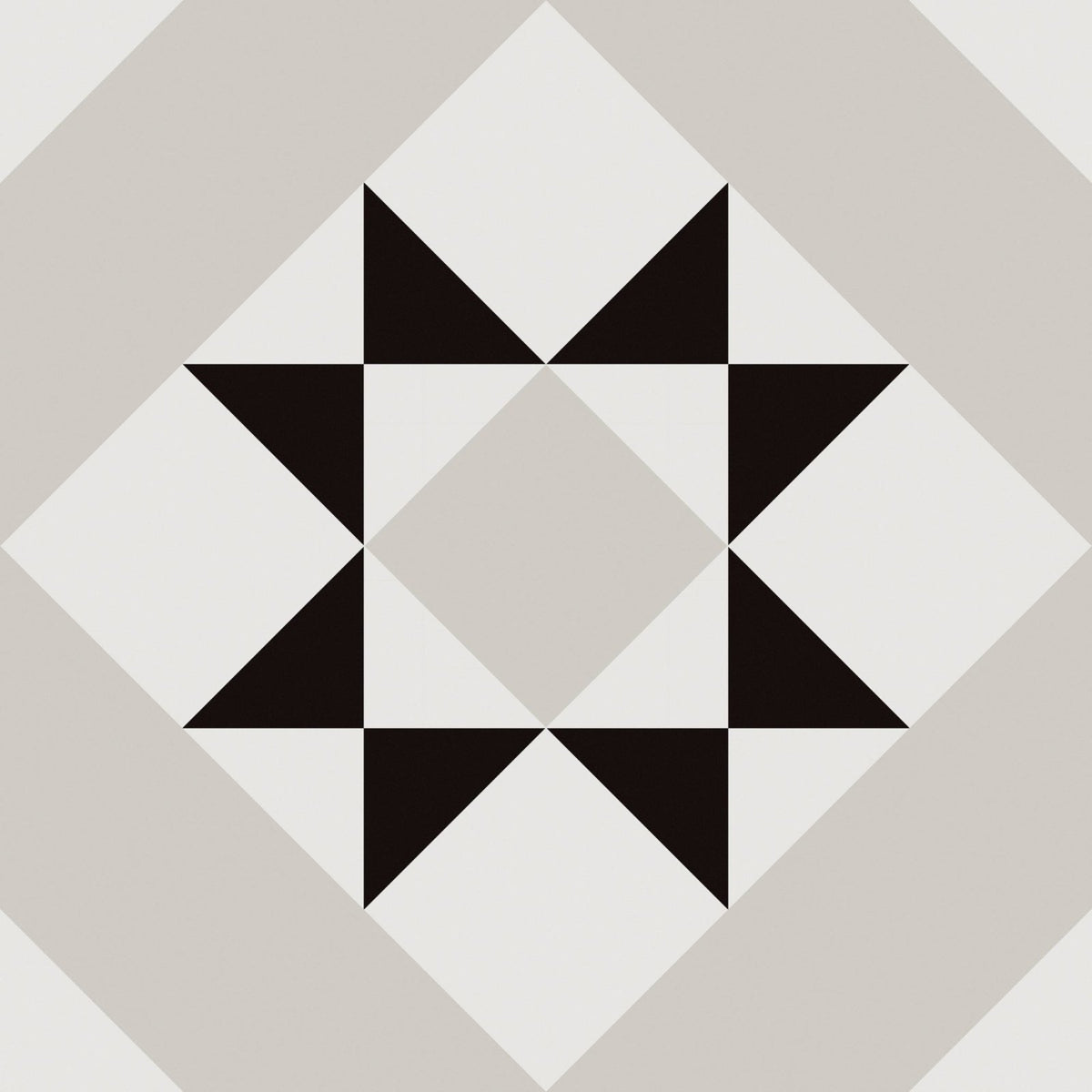 Brompton porcelain borough tile with geometric black white and gray central star pattern for flooring and walls