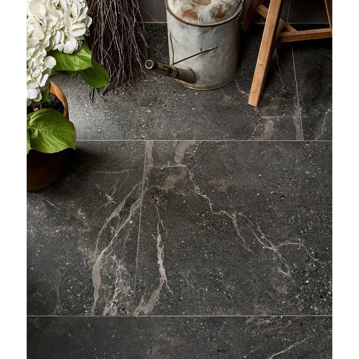 Etna porcelain matt floor tiles 59.5x120cm dark gray marble effect with subtle white veining