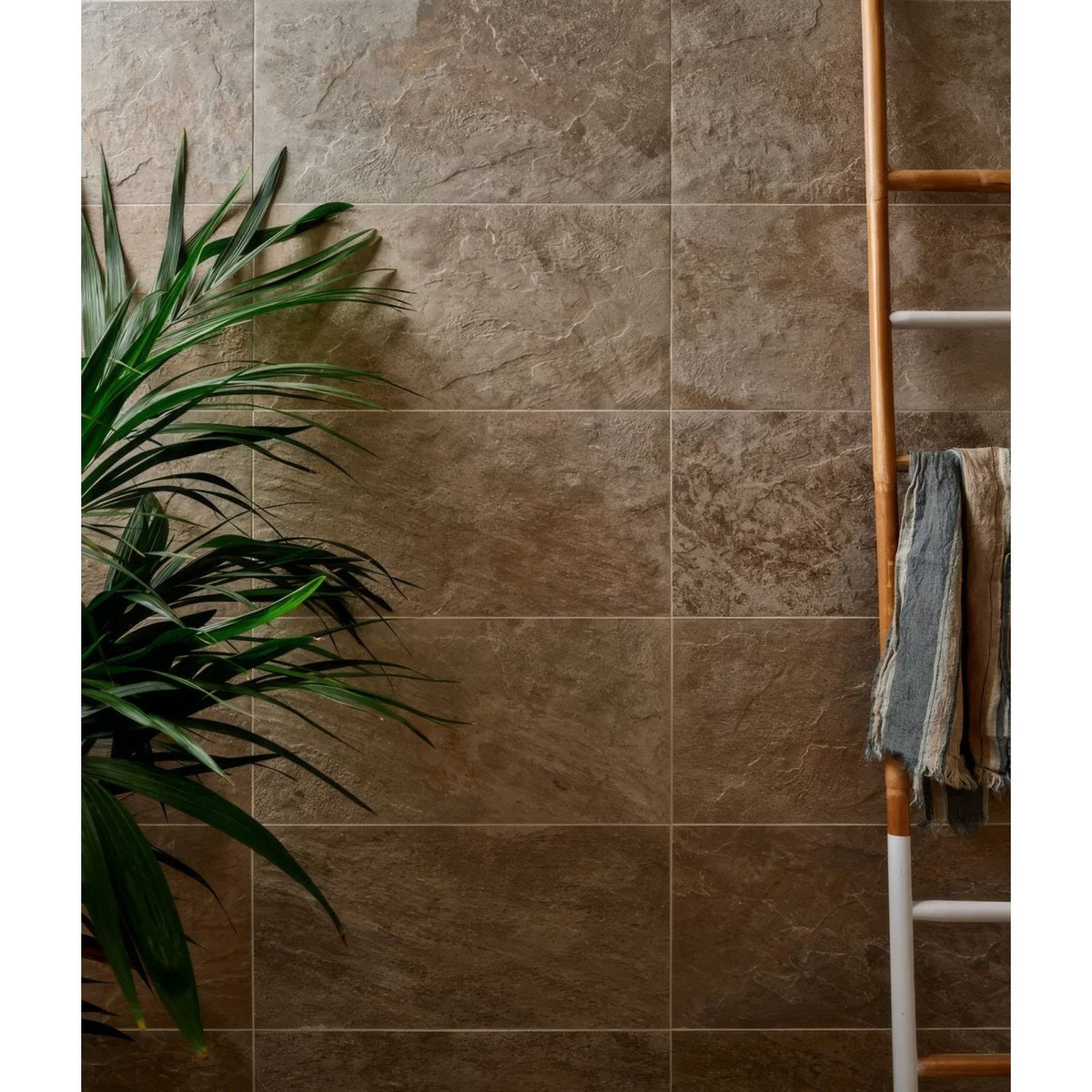 Brown stone-effect porcelain tiles with textured natural finish lombok porcelain sand for indoor use