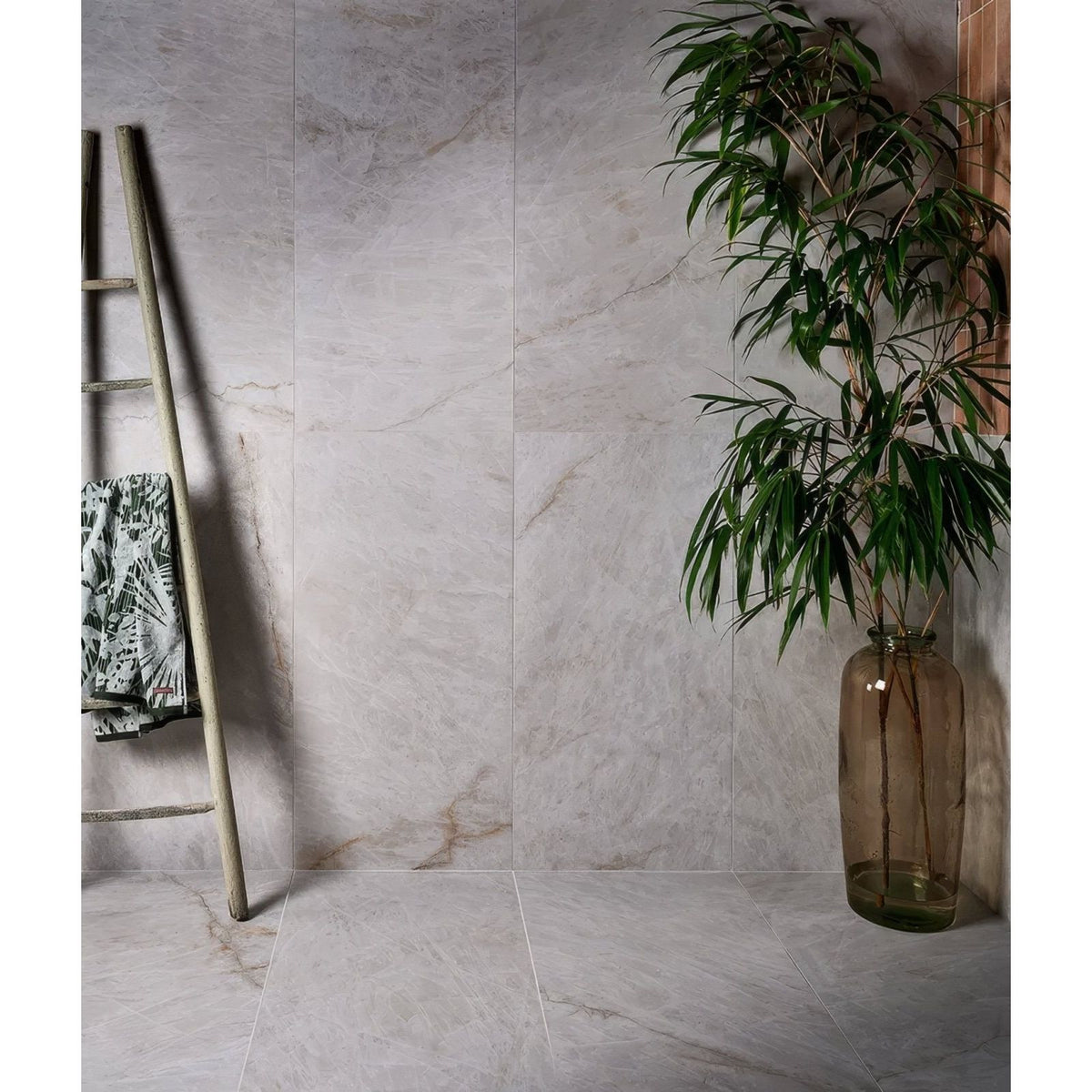 Gray marble-effect manhattan porcelain matt wall and floor tiles with subtle veining in a matte finish