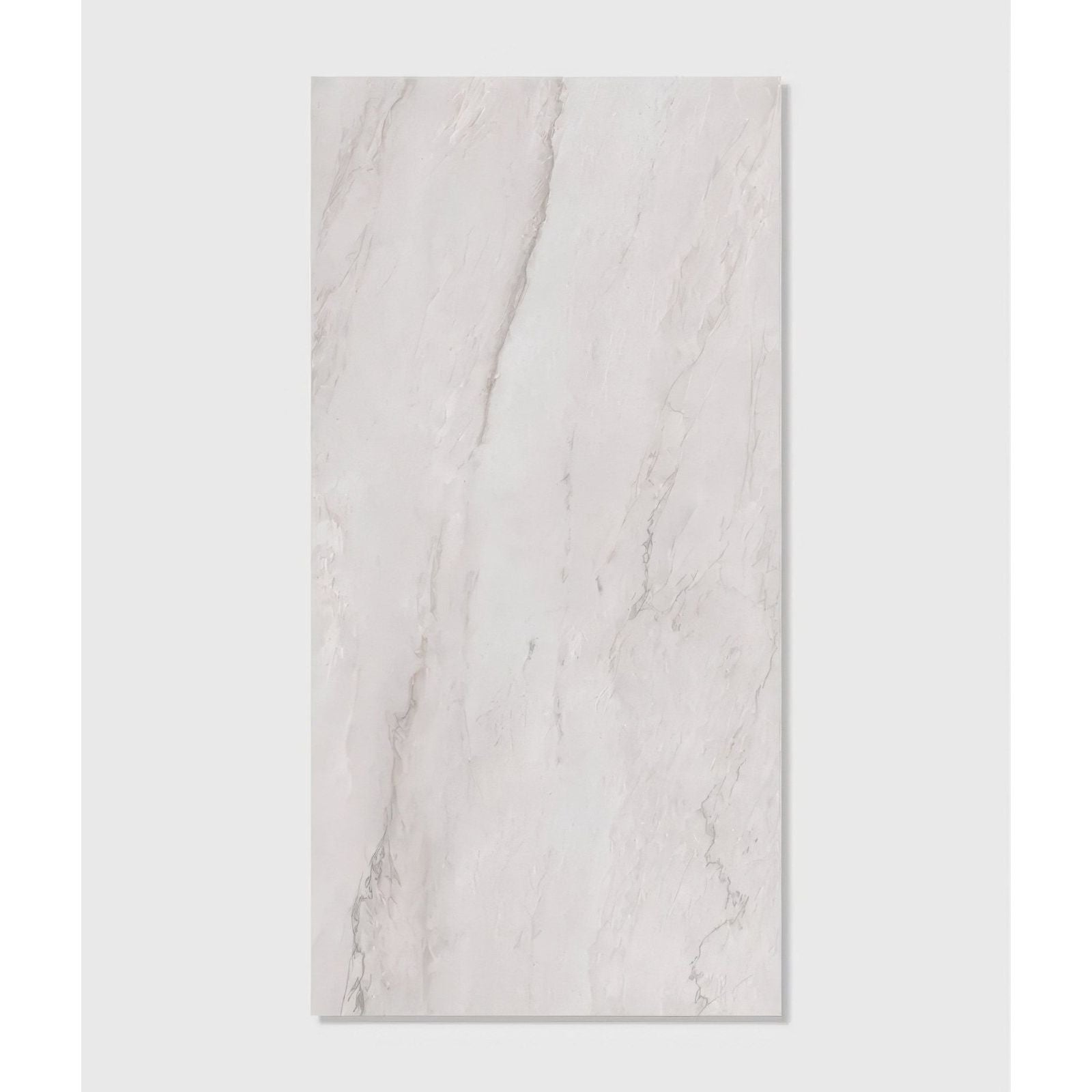 A sleek rectangular white marble-effect porcelain matt tile with subtle gray veining mystery white 59.5 x 120cm
