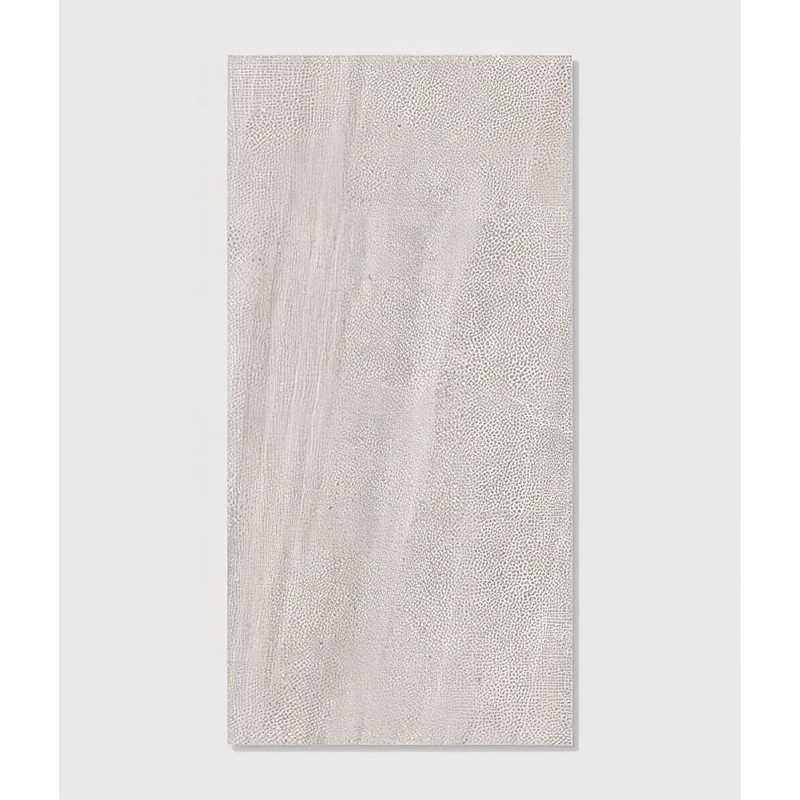 A rectangular light gray pembroke porcelain satin tile with subtle wood grain and pebbled surface finish 60 x 120cm