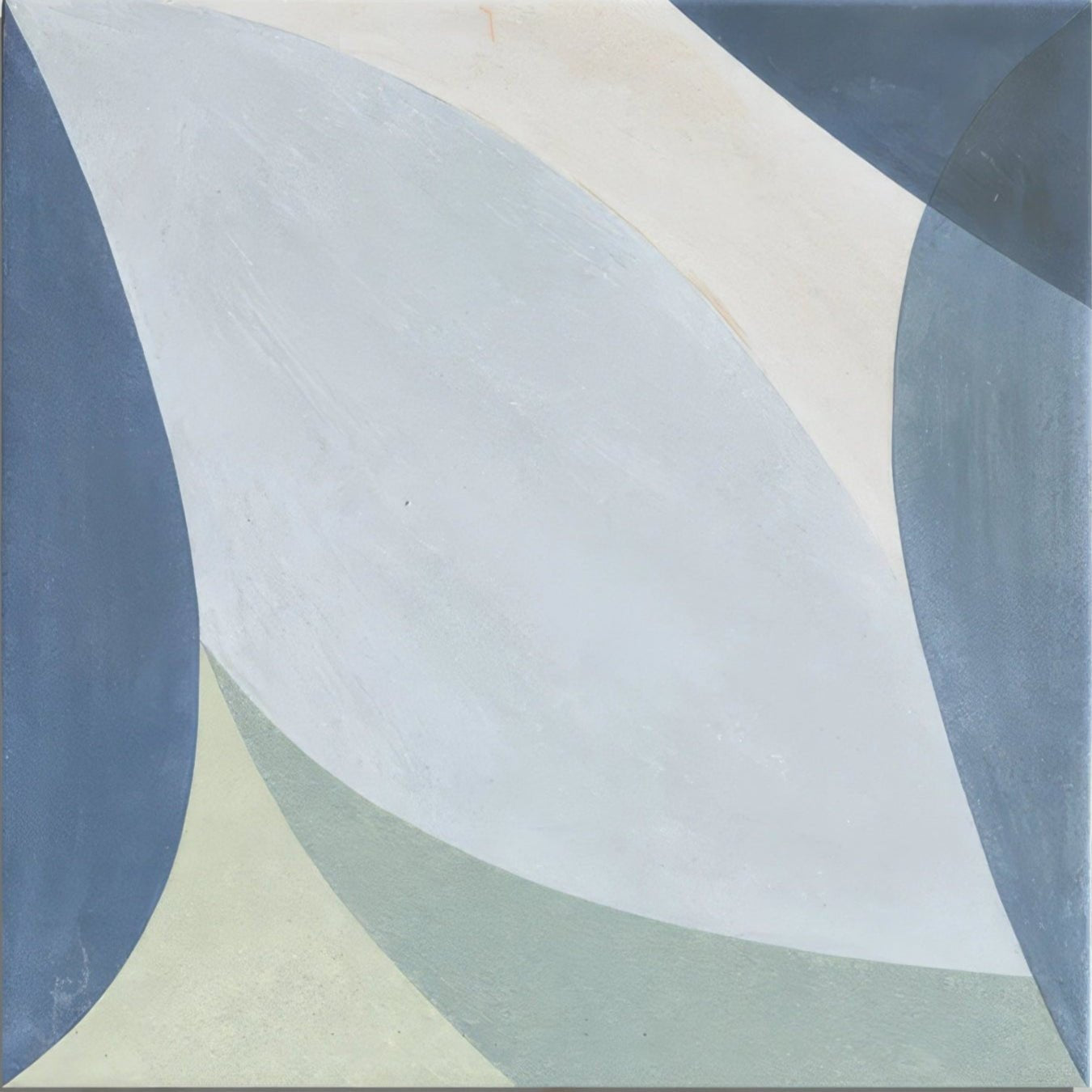 Abstract ceramic tile rio porcelain with flowing curves in soft blue gray and cream tones