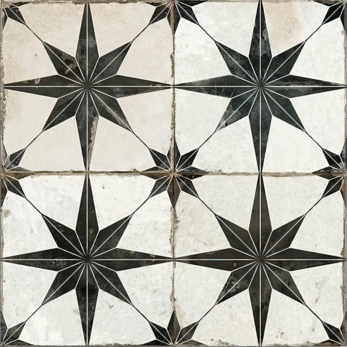 Spitalfields Ceramic Retro Star Black – tile pattern detail