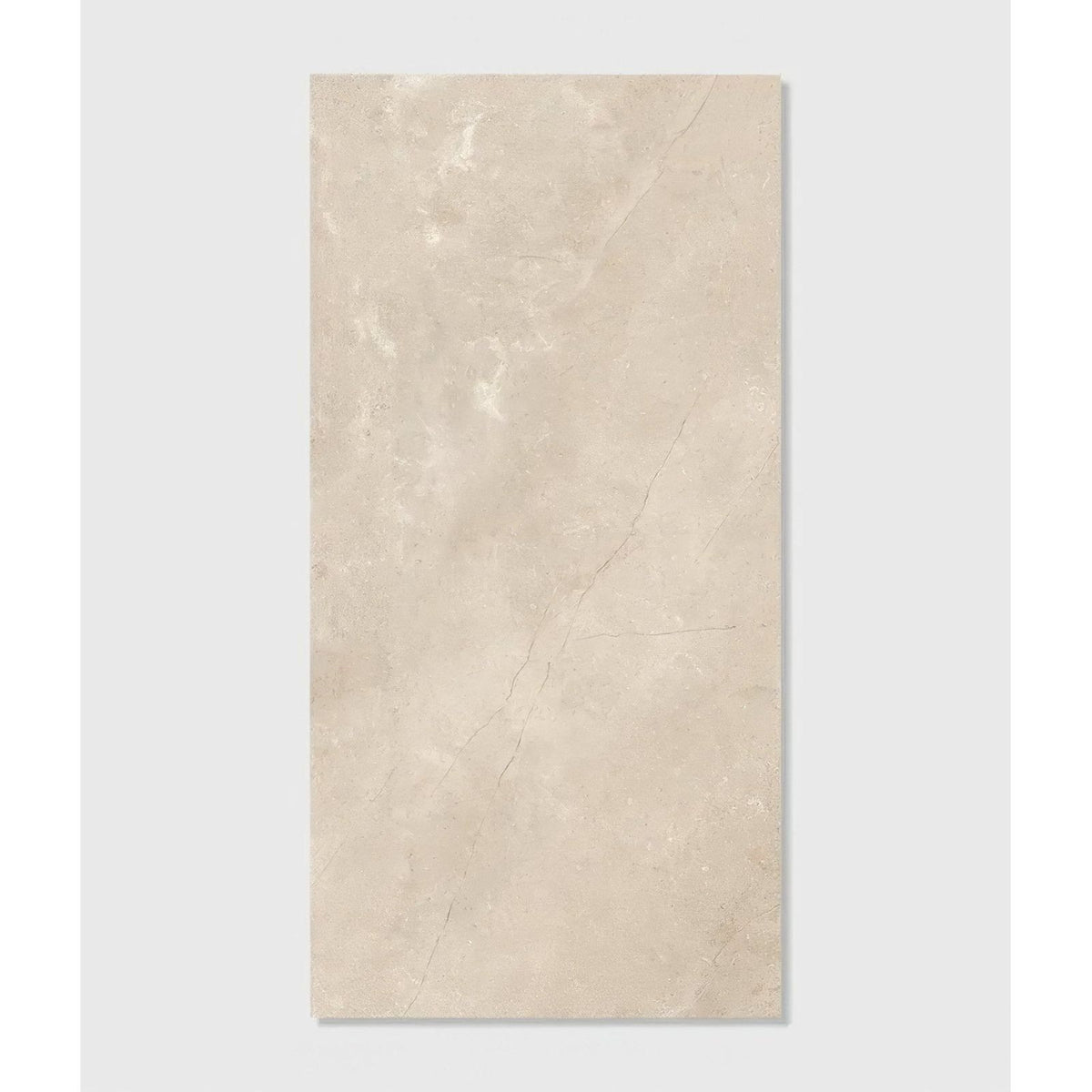 Beige rectangular porcelain tile with subtle natural stone veining and smooth matte finish winchester porcelain satin 60 x 120cm