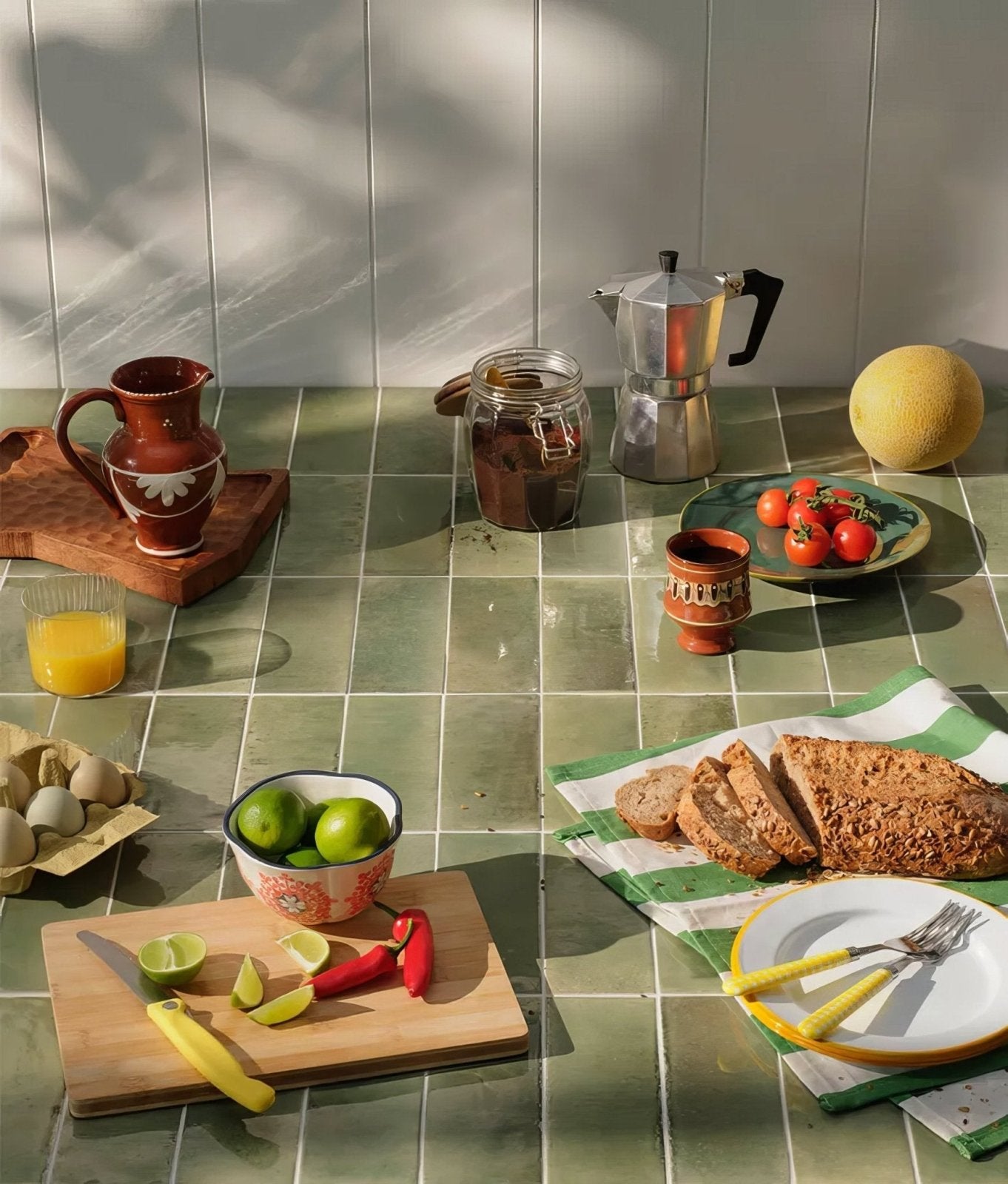 Pottery Porcelain Kale Green Brick