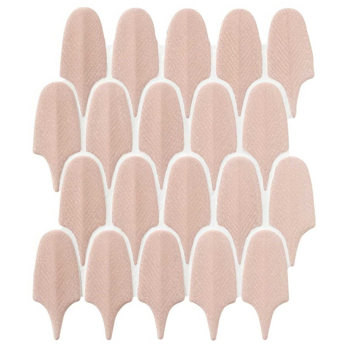 Preen Porcelain Mosaic Blush rose gold feather-shaped porcelain mosaic tiles
