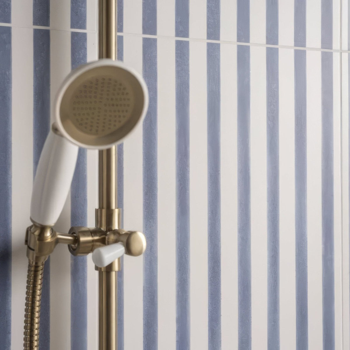 Promenade Brighton 60x30cm brass finished showerhead with white ceramic handle and nozzle for bathroom use