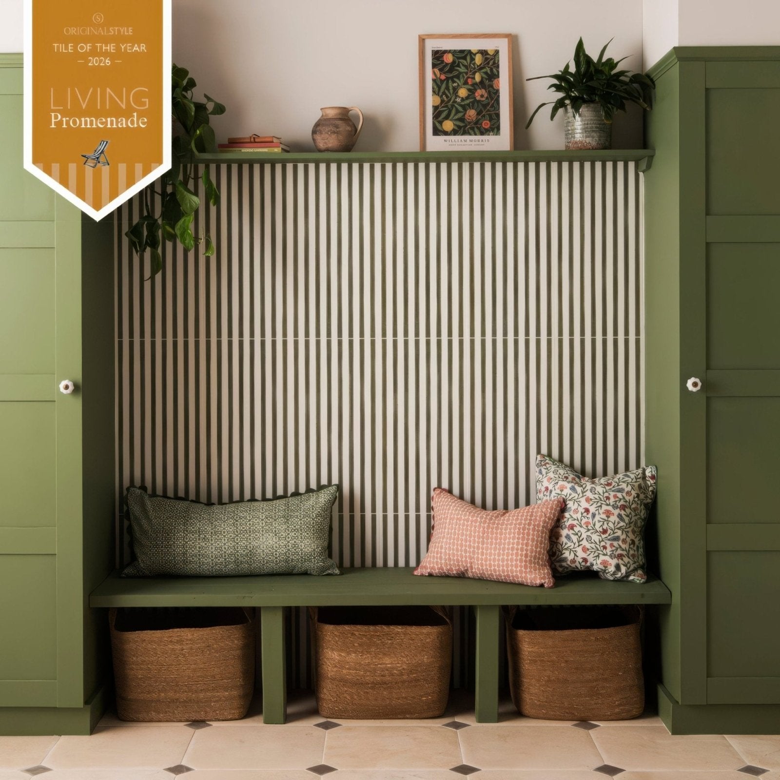 Green striped ceramic tile wall in promenade hastings 60x30cm for stylish indoor and outdoor use