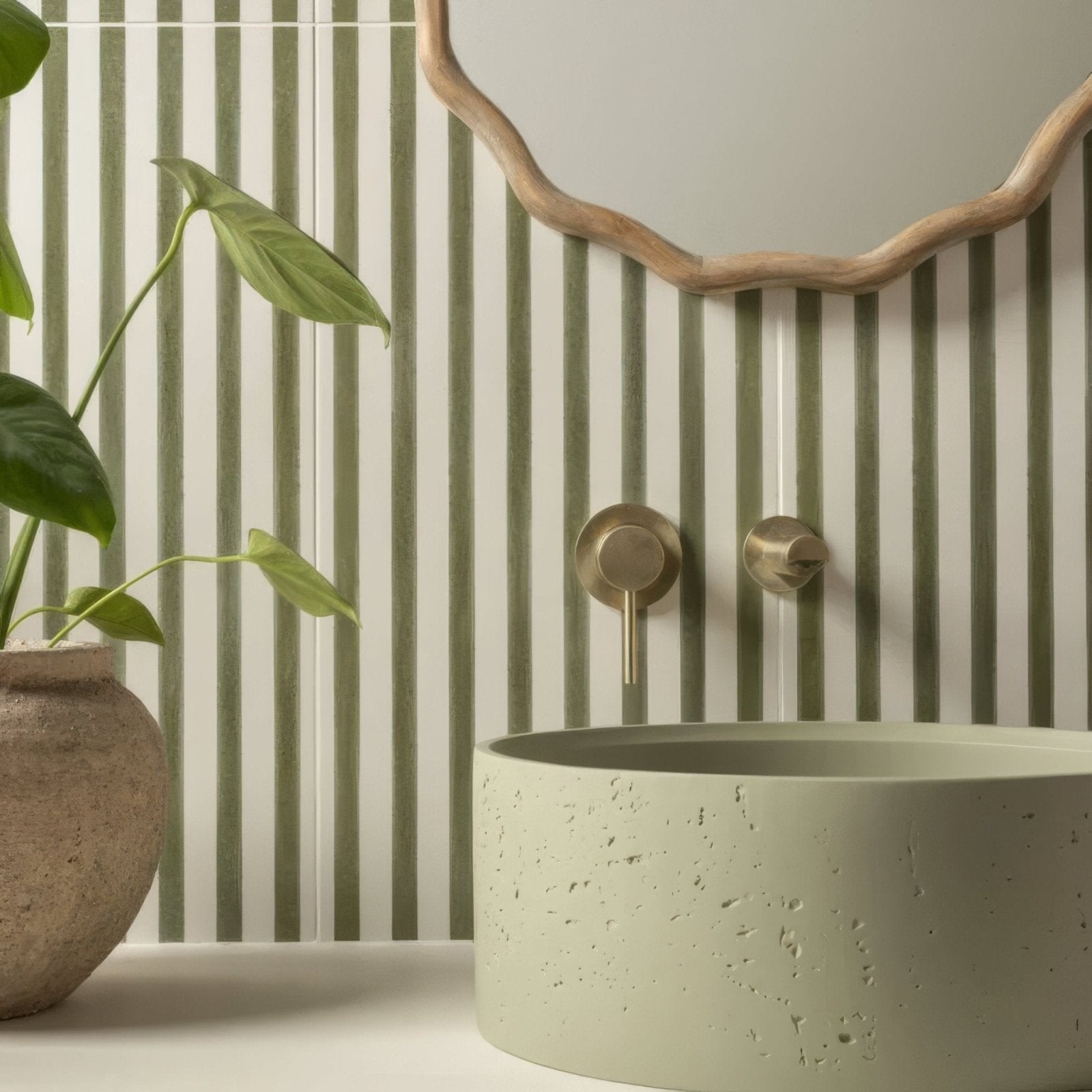 Promenade Hastings 60x30cm mint green concrete vessel sink with speckled texture for bathroom use