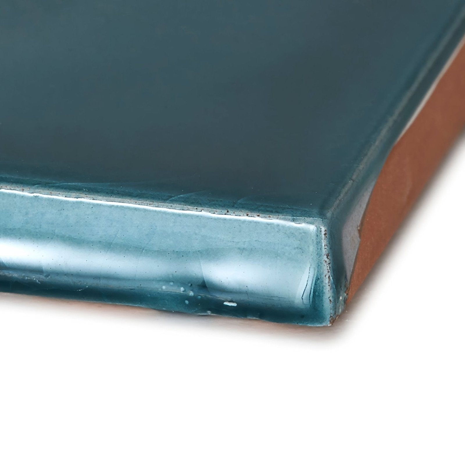 Provence Aspremont square teal glazed ceramic tile with glossy finish and visible terracotta edge
