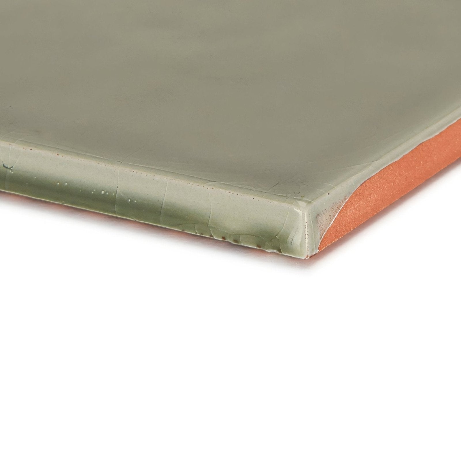 Provence cabris square ceramic tile with matte sage green glaze and exposed terracotta clay edge