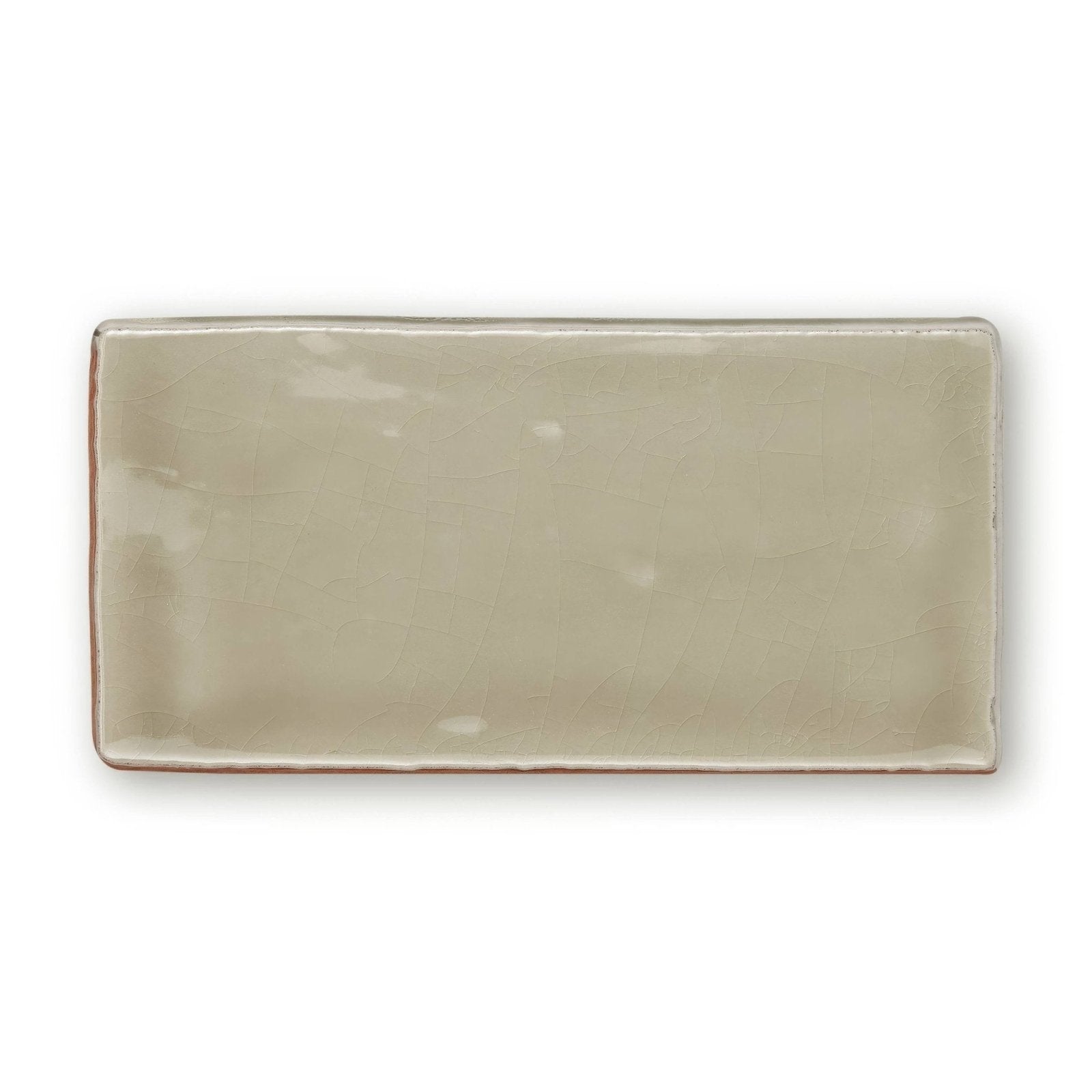 Beige rectangular ceramic tile Provence Miramar rectangle with subtle glossy finish and rustic uneven edges