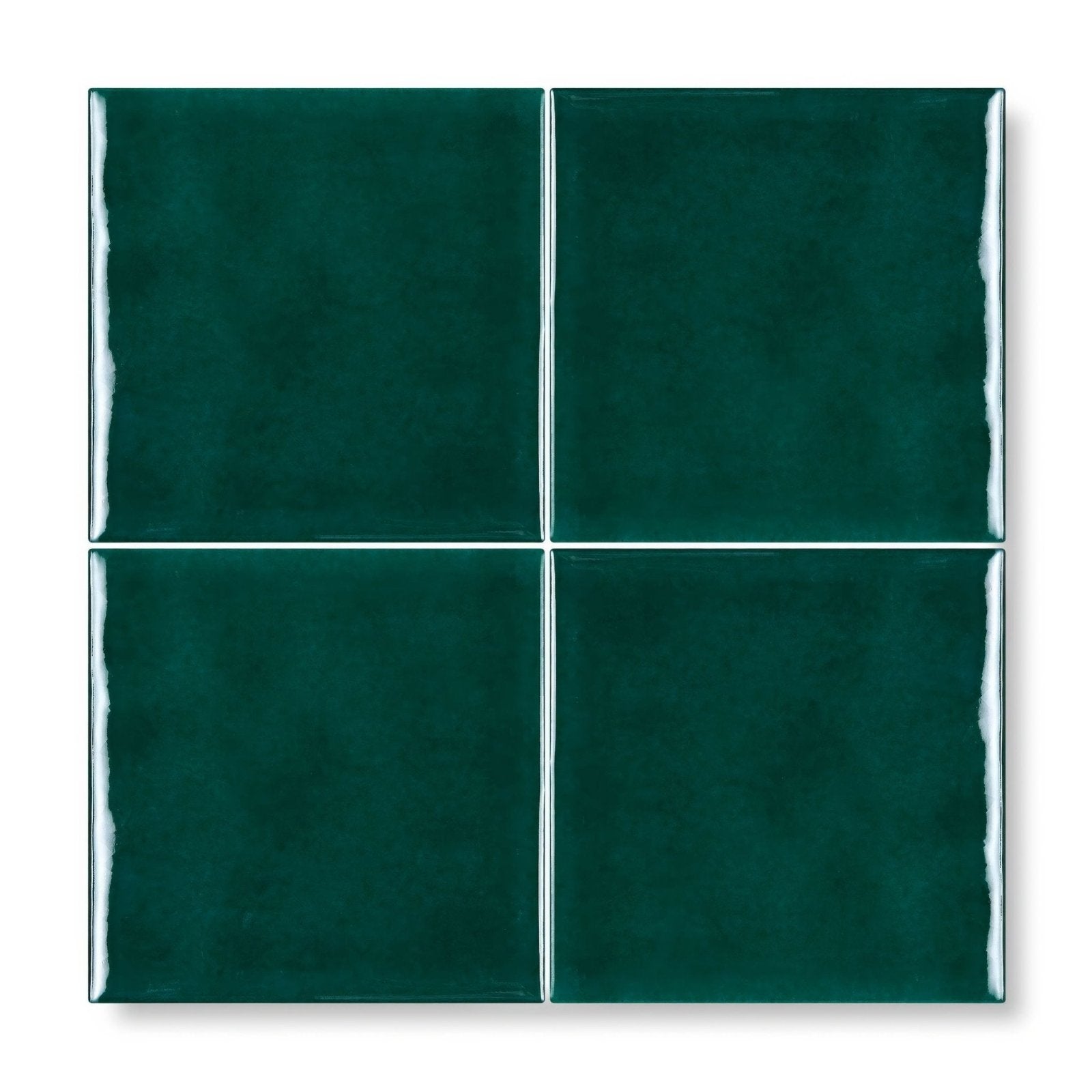 Deep emerald green Provence Valette square ceramic tiles with glossy finish and handcrafted uneven edges