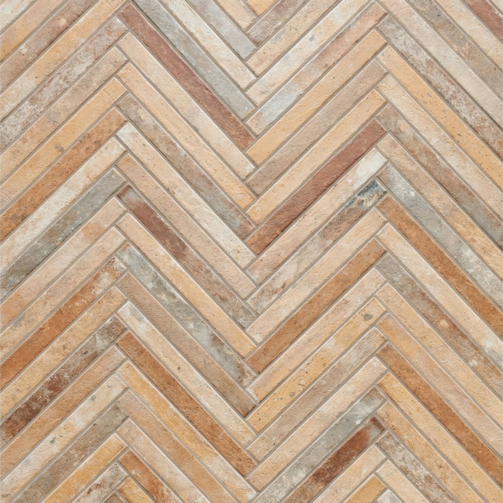 Ramsbury multi terracotta effect tiles featuring terracotta toned herringbone pattern with a rustic textured finish
