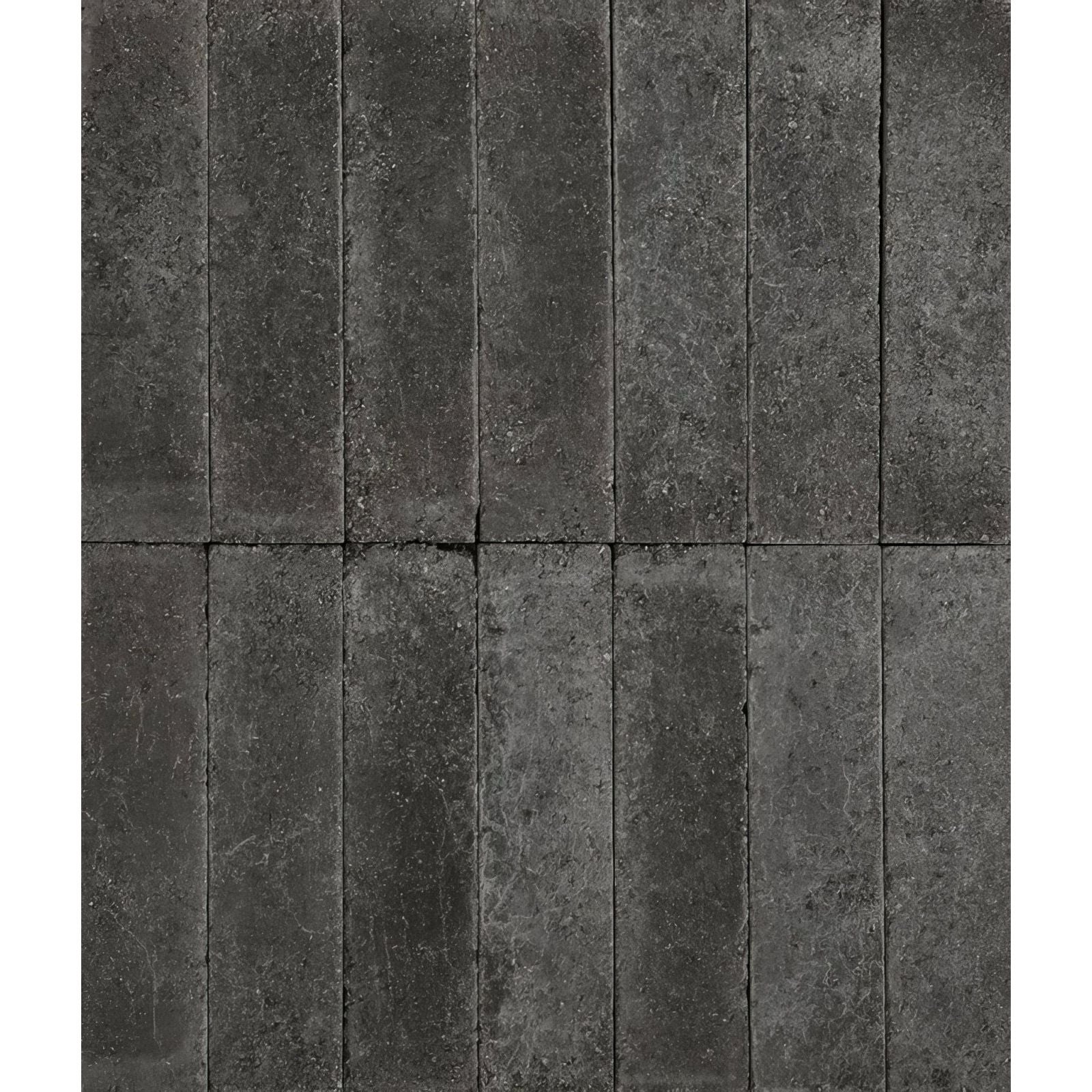 Dark gray rectangular reform composite stone tumbled nero tiles with textured rustic surface