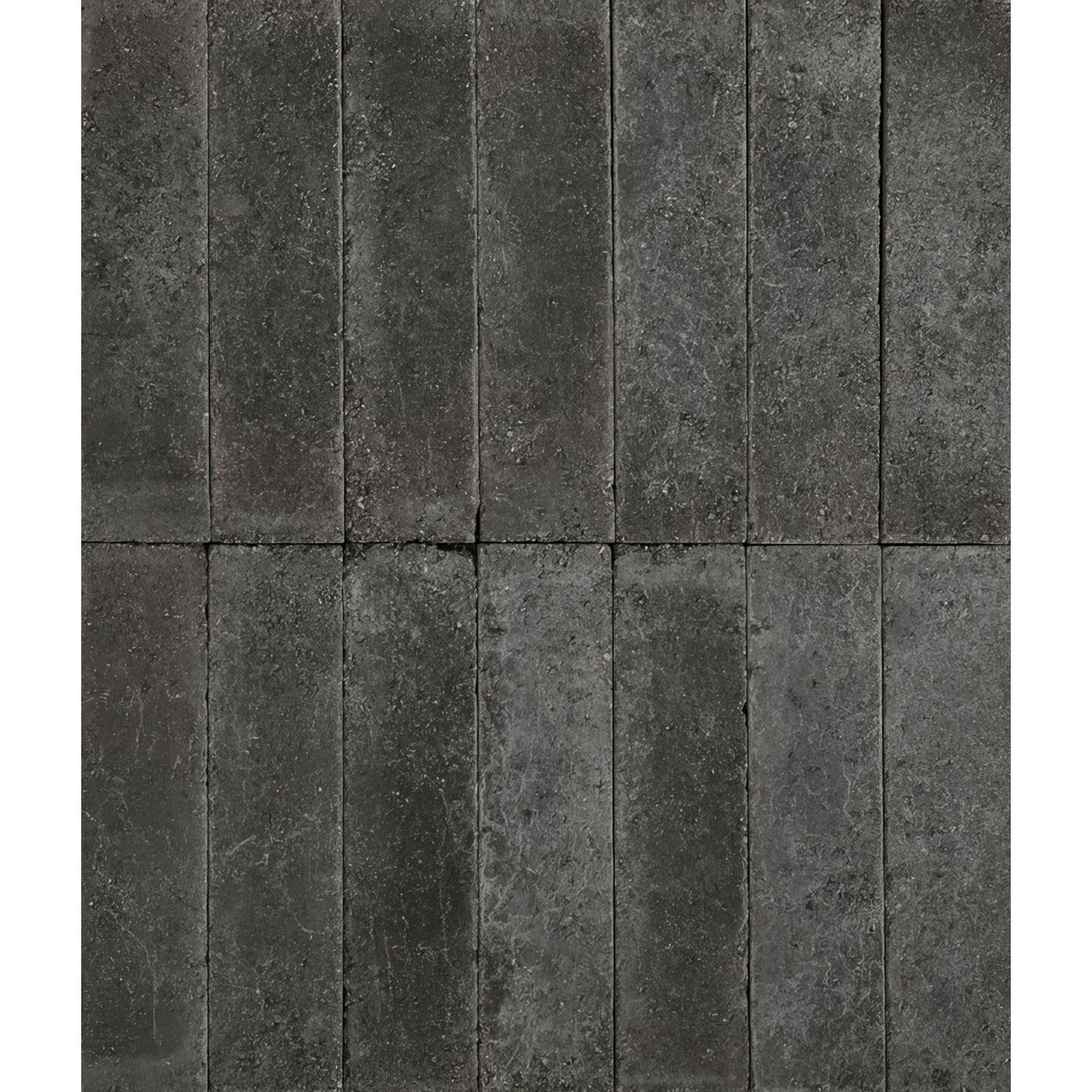 Dark gray rectangular reform composite stone tumbled nero tiles with textured rustic surface