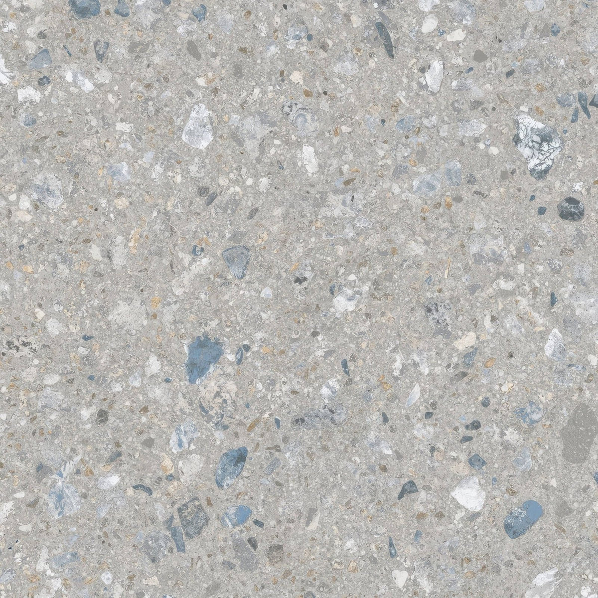 Gray concrete tile reykjavik ash 60 x 60cm with blue white and dark gray aggregate specks for flooring use