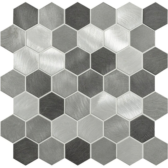 Rhea Grey and Silver Mixed Hexagon Mosaic - alternate view
