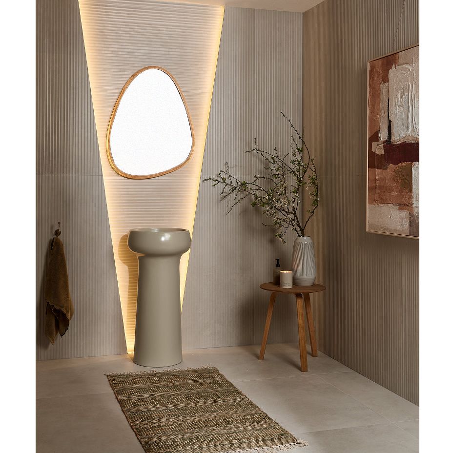Rhine Ceramic Linear Decor cream wall tiles in a bathroom