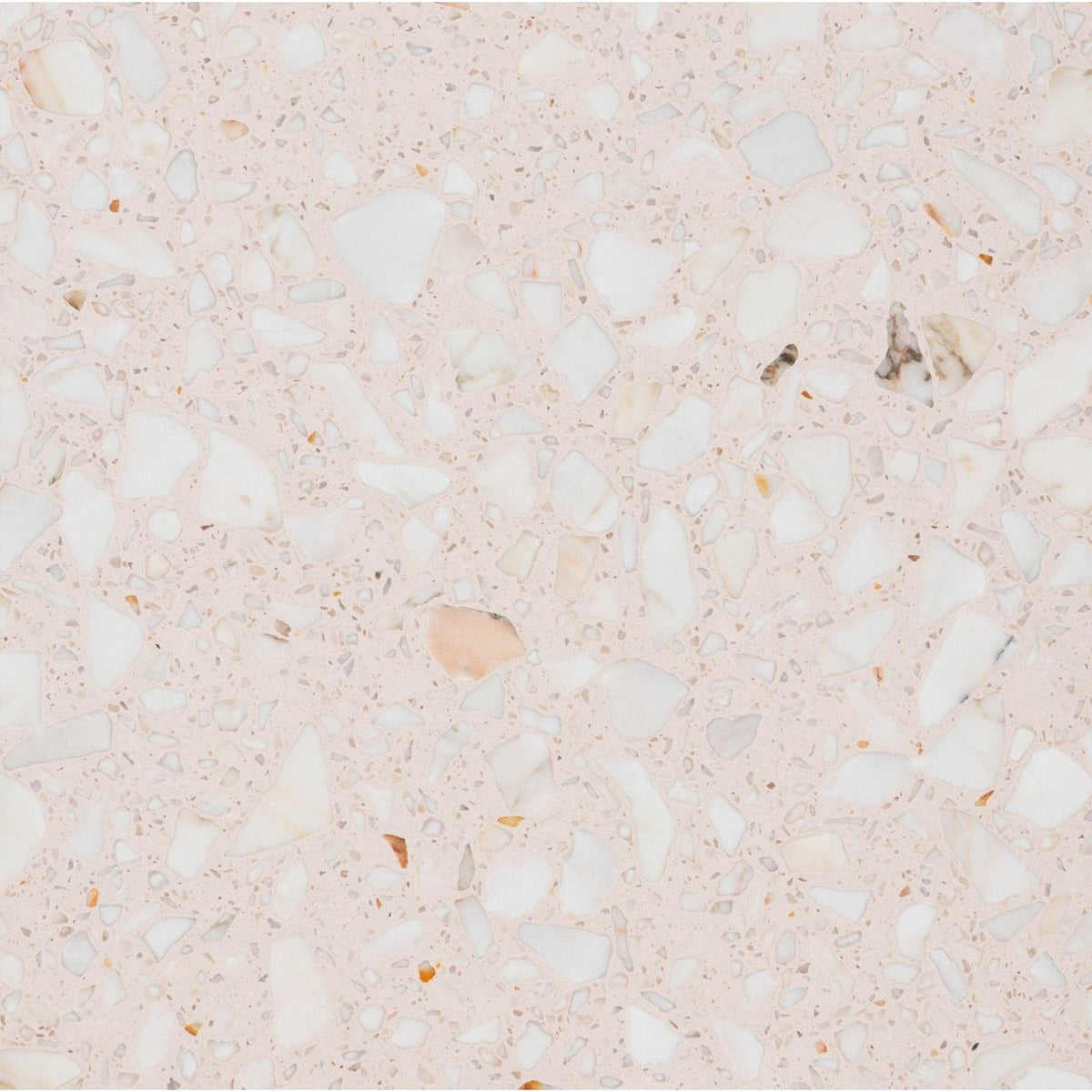 Beige rialto terrazzo ballerin honed surface with white gray and peach stone fragments speckled pattern