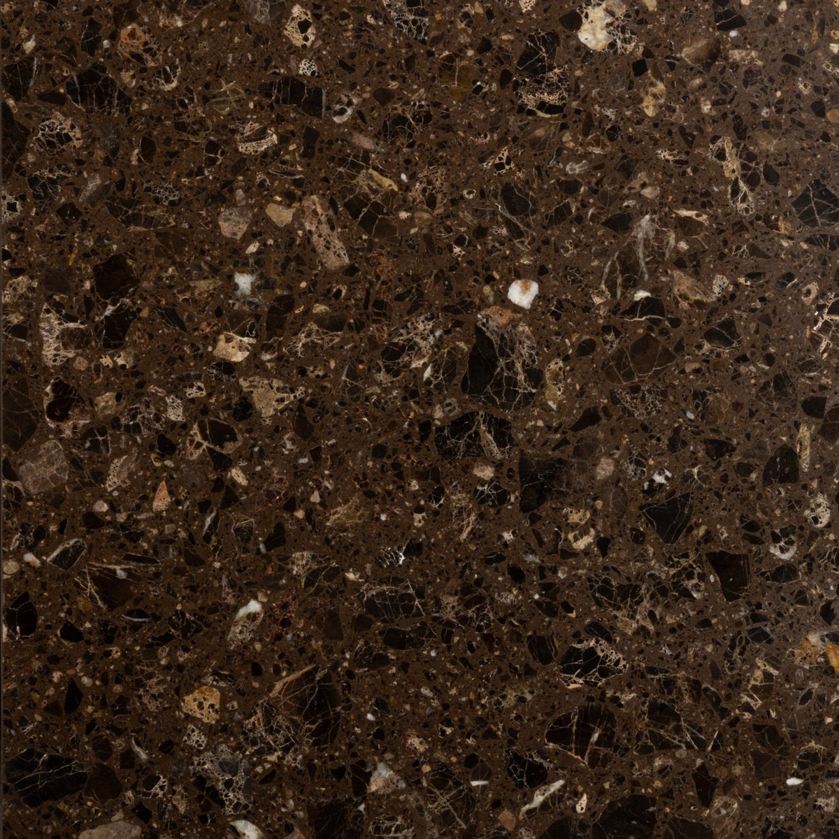 Rialto Terrazzo Ca'Doro Honed dark brown terrazzo tiles with speckled aggregate