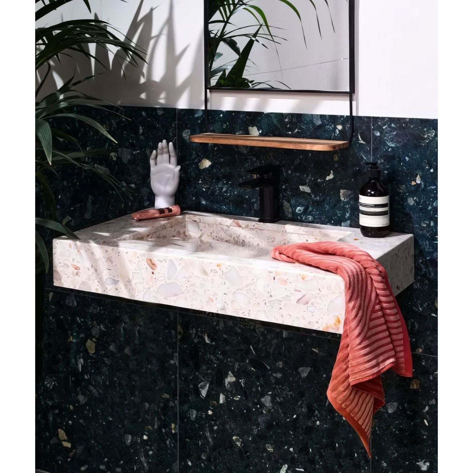 Rialto Terrazzo Foscari Honed in a bathroom setting