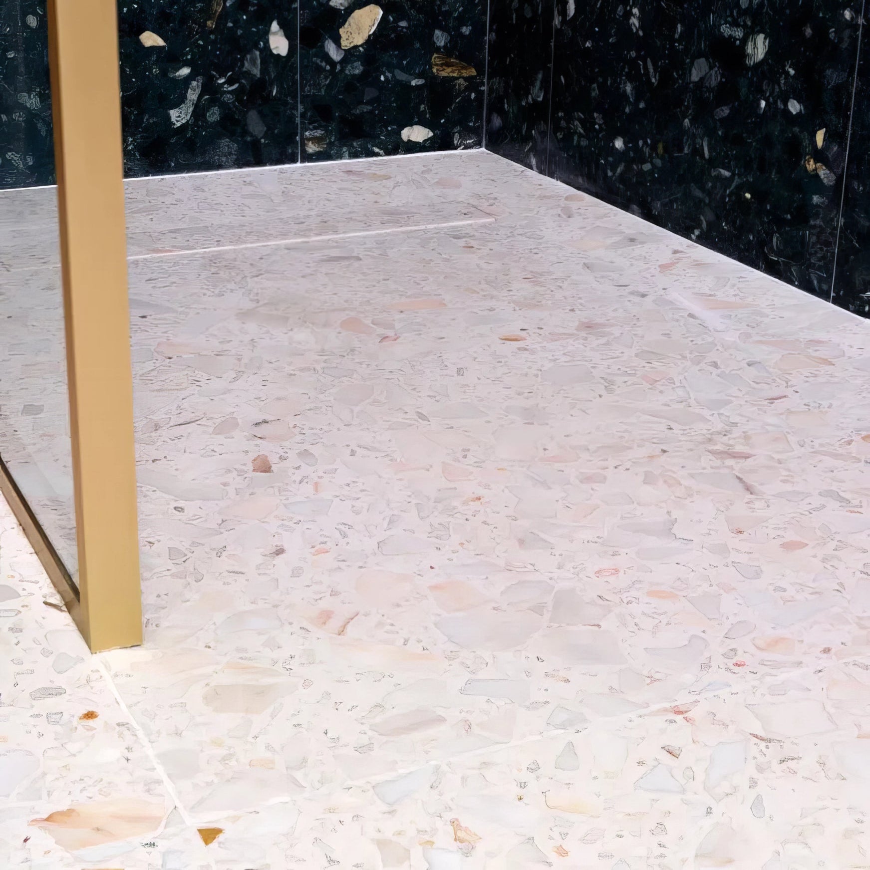 Rialto terrazzo veneta honed light pink terrazzo floor with beige white and gold embedded specks for interior flooring