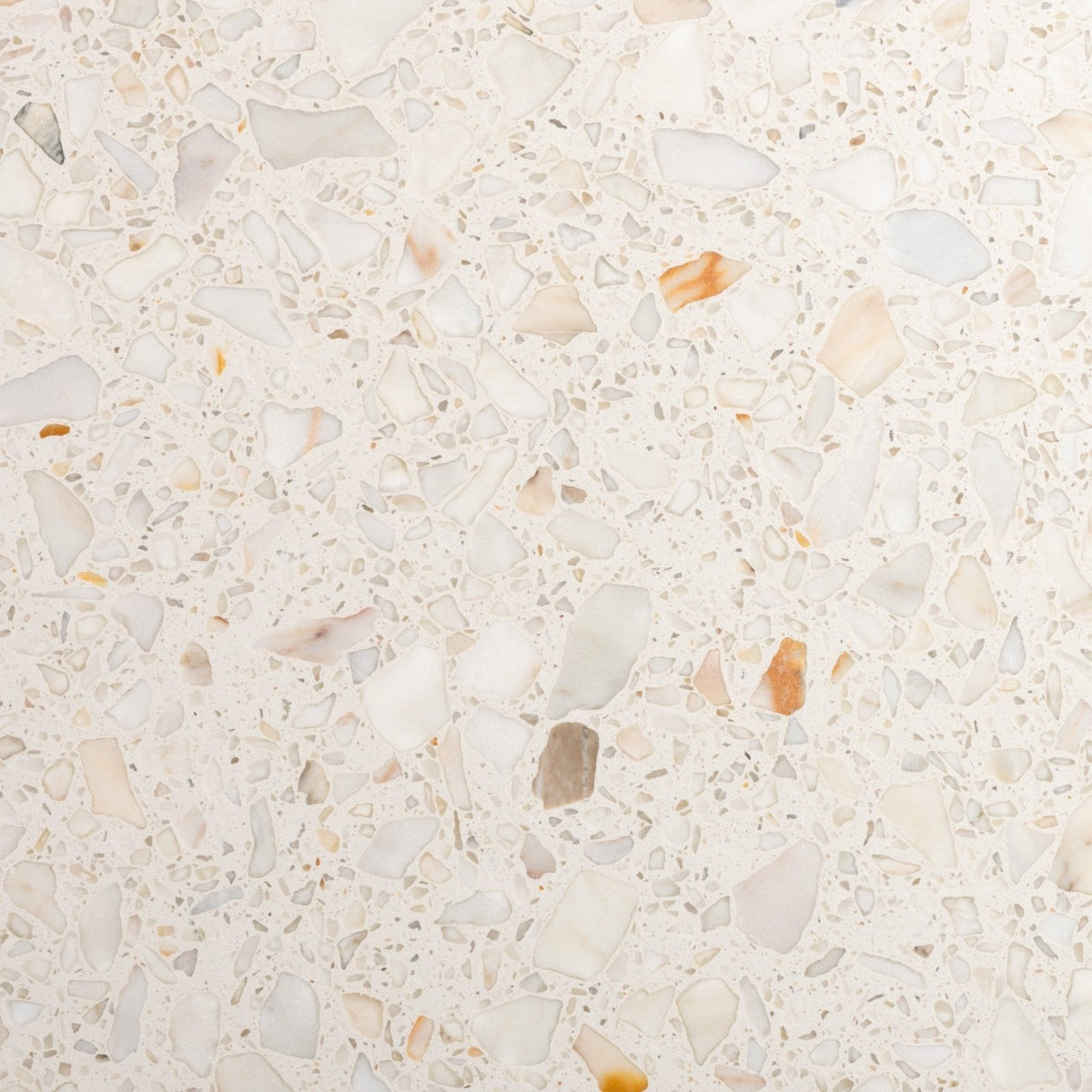 Beige rialto terrazzo veneta honed countertop with white gray and warm orange stone fragments in terrazzo material
